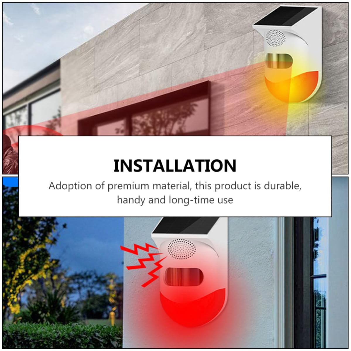 Rilevatore Infrarossi Esterno Solare Ip67 in Abs Rosso | Allarme Sonoro e Luminoso, Struttura in Silicio, per Sicurezza Domestica e Vialetto