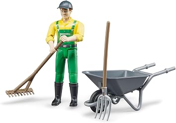 Bruder 62610 Farmer Figure Set with Accessories, 1:16 Scale Realistic Toy | 1:16 scale, farmer with dungarees and cap, made in Germany, ages 4+