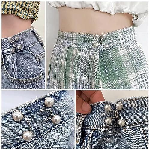 Image of Adjustable Waist Buckle for Loose Jeans Pants Pearl Detachable Instant Button Pins Tightener Fit Skirt Robe Tightening Extender Skirts Jean Teddy Clips