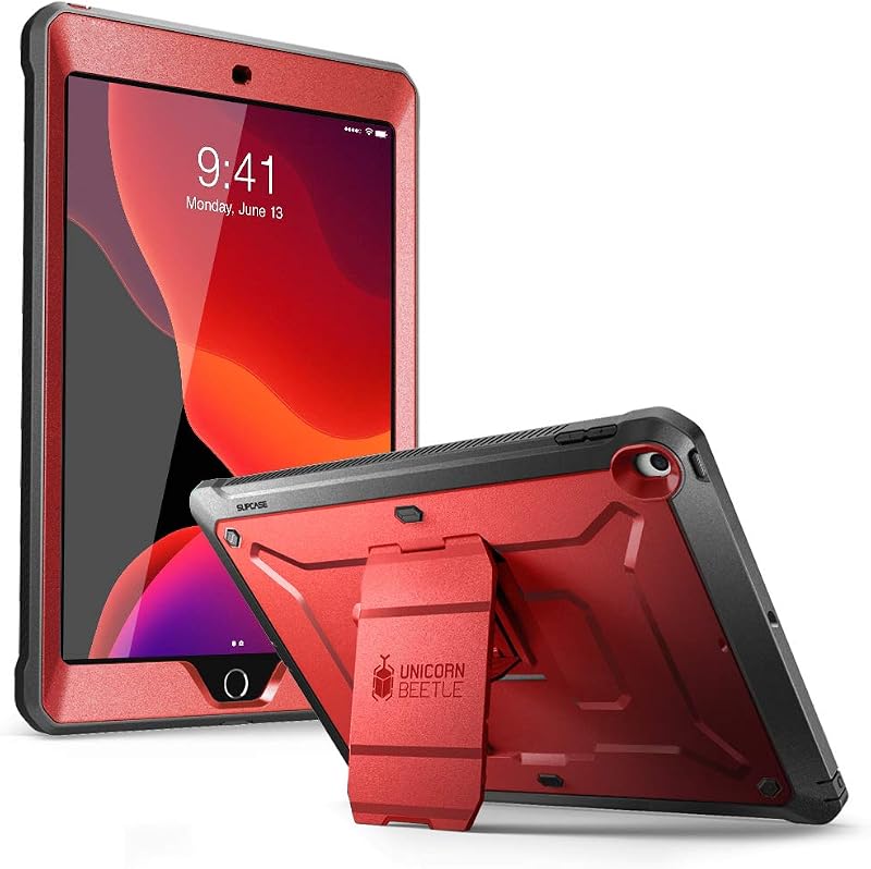 SUPCASE for iPad 9th/8th/7th Gen Case 10.2 inch 2021/2020/2019, MetallicRed | Built-in Screen Protector, Built-in Stand, Charge Port Cover, Military-Grade Drop Protection, Anti-Slip, Unicorn Beetle Pro