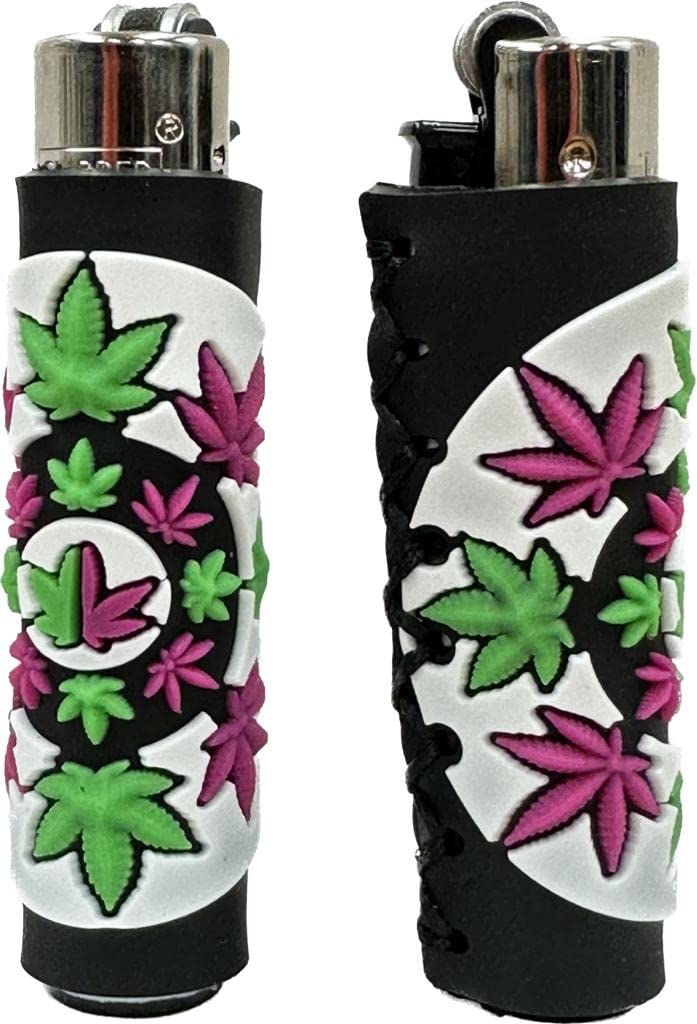 Clipper Rubber Lighter Corn Case Collection, Clipper Lighter soft touch Lighter 1 pcs, Gas Lighters, New Different Rubber Designs (No Fuel) (Green & Purple Small Leaf)