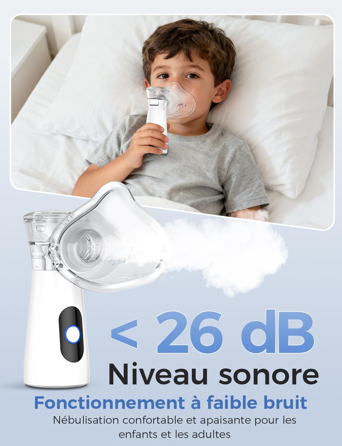 YOHOOLYO Nebulisateur Inhalateur Vapeur Portable Rechargeable pour Adultes et Enfants, Inhalateur Respiratoire Electrique avec 2 Masques et Embout Buccal, pour Usage Domestique et en Voyage