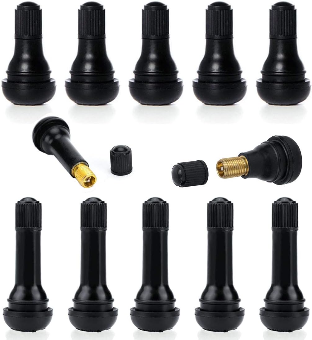 QISF 10Pcs Car Tire Valve Stem TR412 TR414 Tubeless Snap-in Rubber Valve Stems with Dust Caps for Tubeless Rim Holes on Standard Vehicle Tires