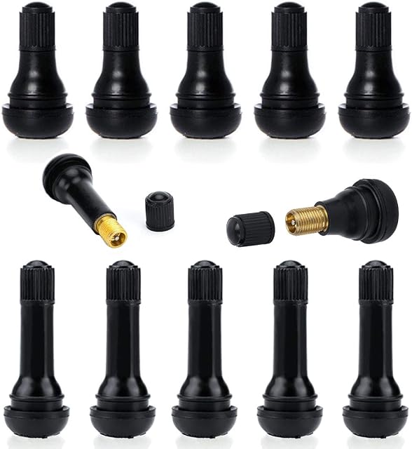 QISF 10Pcs Car Tire Valve Stem TR412 TR414 Tubeless Snap-in Rubber Valve Stems with Dust Caps for Tubeless Rim Holes on Standard Vehicle Tires