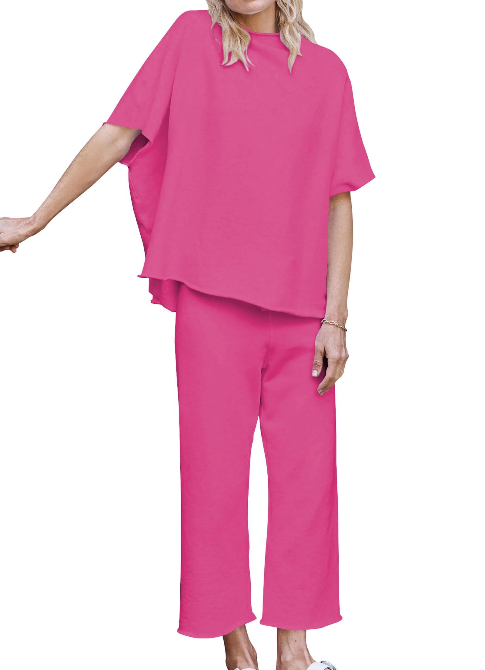 Feager Sweatsuit Sets Women 2 Piece Lounge Sets Short Sleeve Pullover Tops Wide Leg Pants