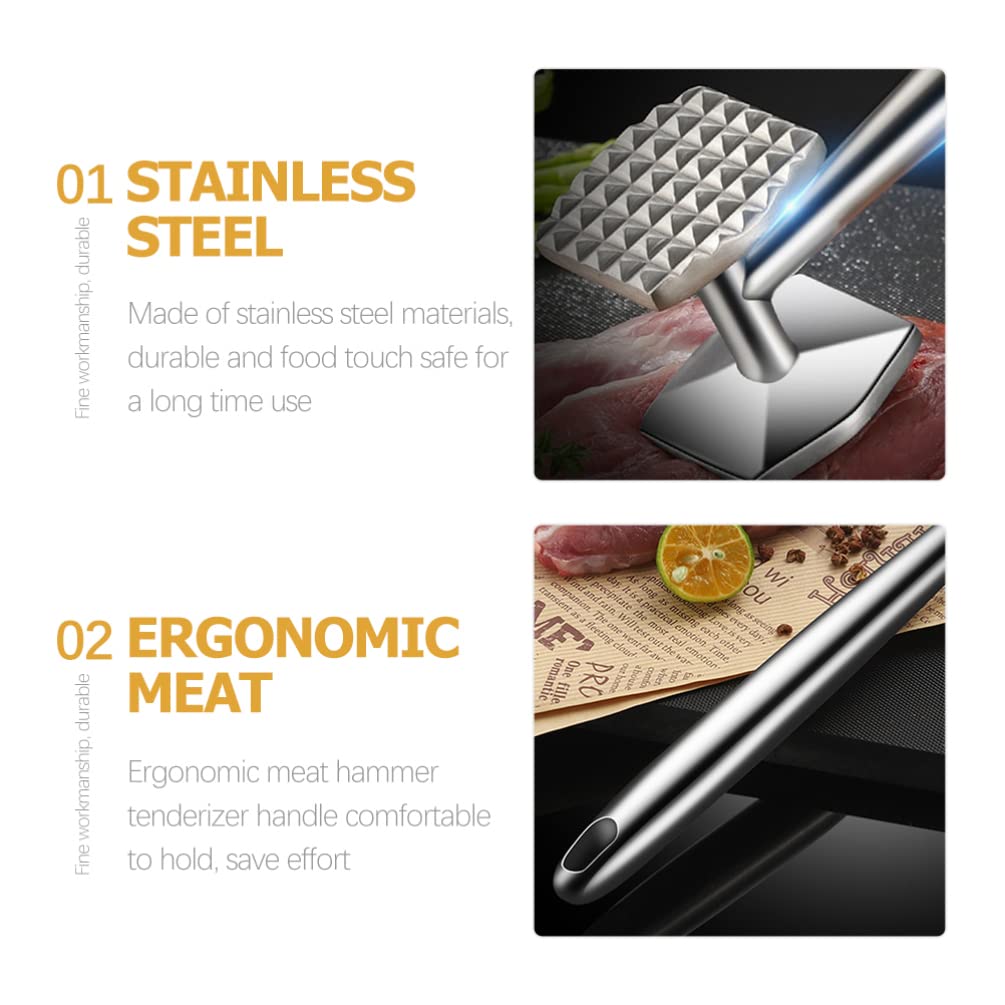 Garneck Martello per Carne in Acciaio Inox Batticarne Manico Ergonomico Utensile per Ammorbidire Bistecche Pollo Pesce e Frutta Secca