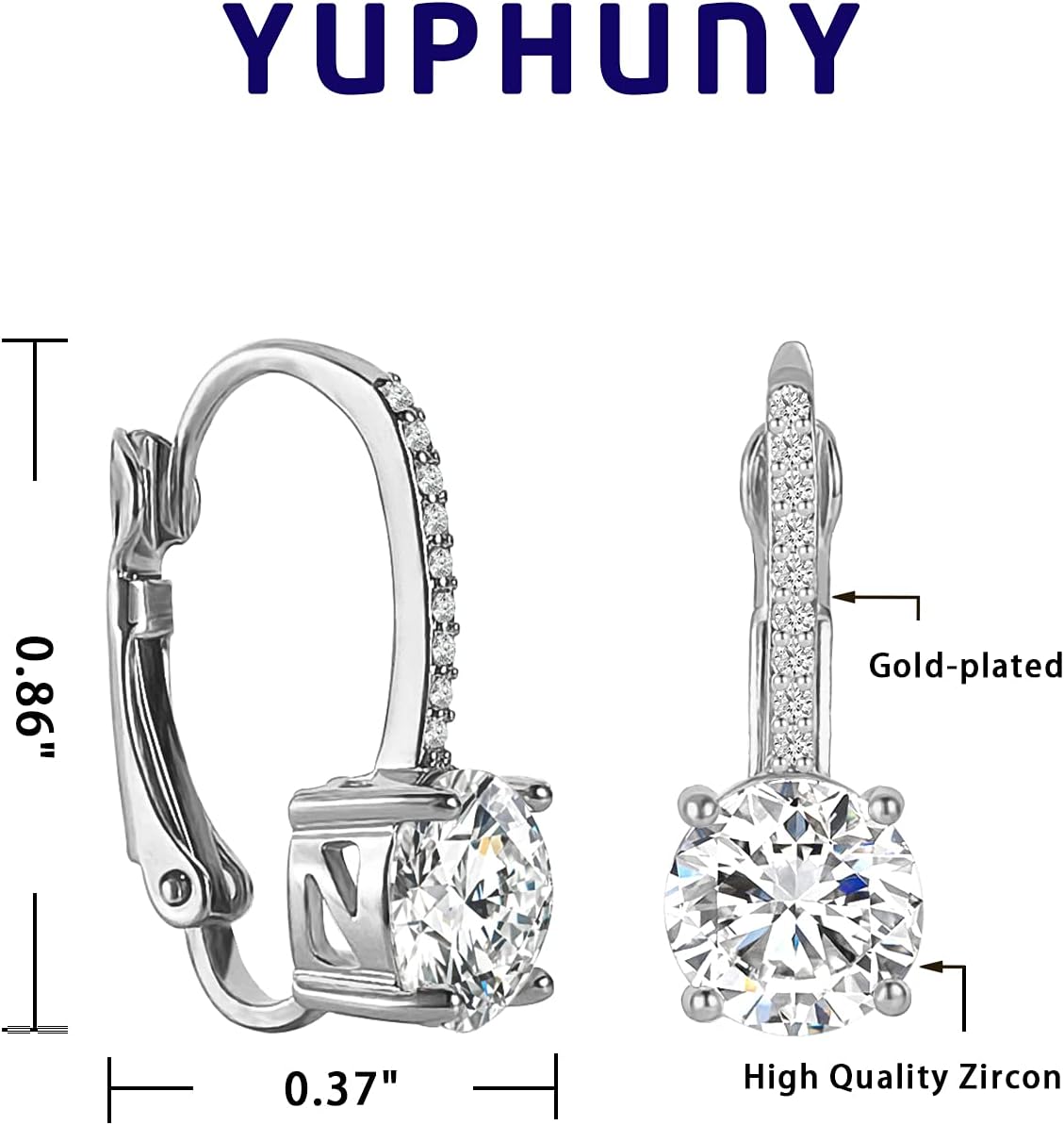 Ladies 1 Carat Diamond Pendant Earrings 18K Gold Plated Cubic Zirconia Hanging Lever Bridal Earrings Girls and Women's Fashion Jewelry - Image 3