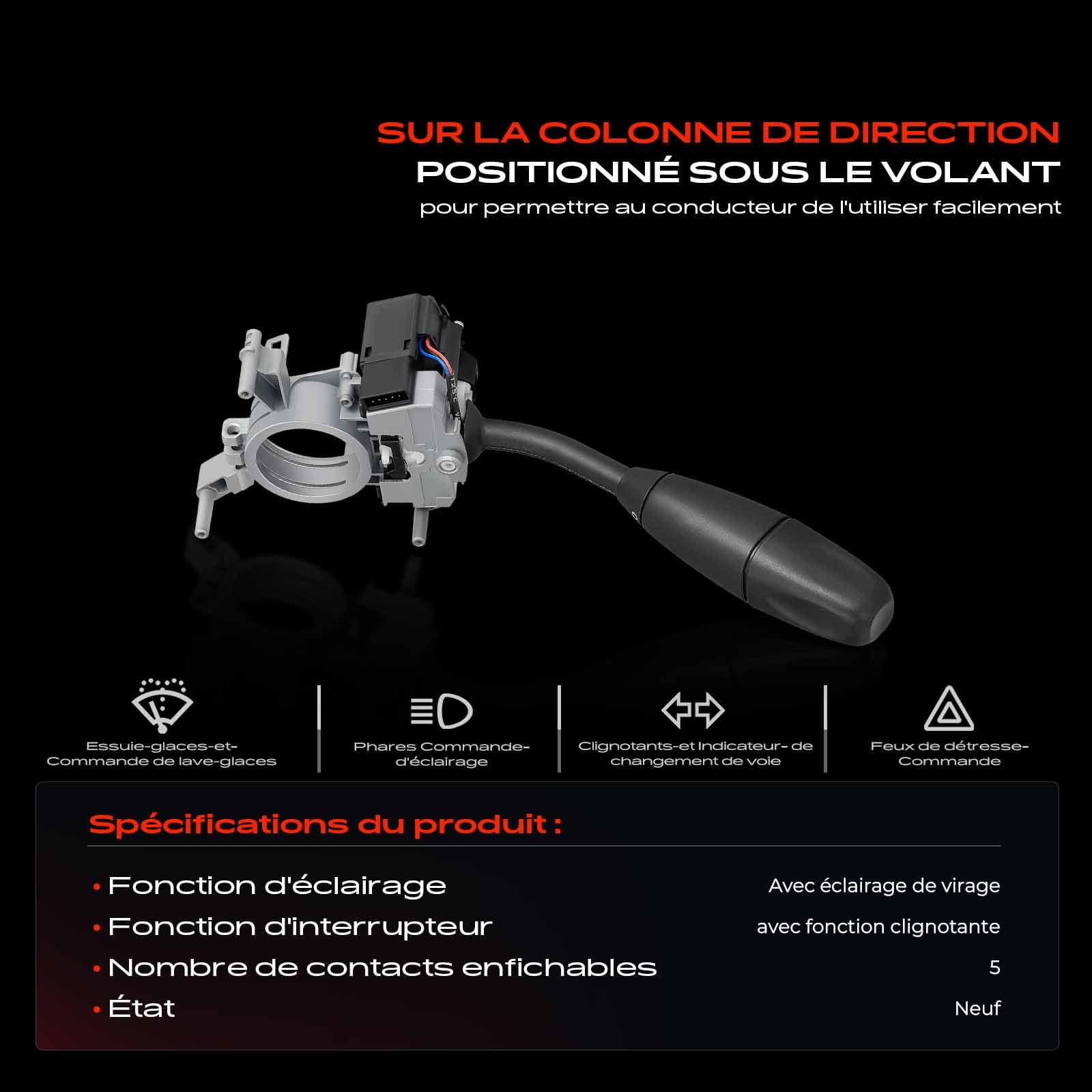 Frankberg Interrupteur de Colonne de Direction Compatible avec Classe C T-Model S203 Classe C W203 Classe C Coupé CL203 CLK Cabriolet A209 CLK C209 Remplacer# A0005452310