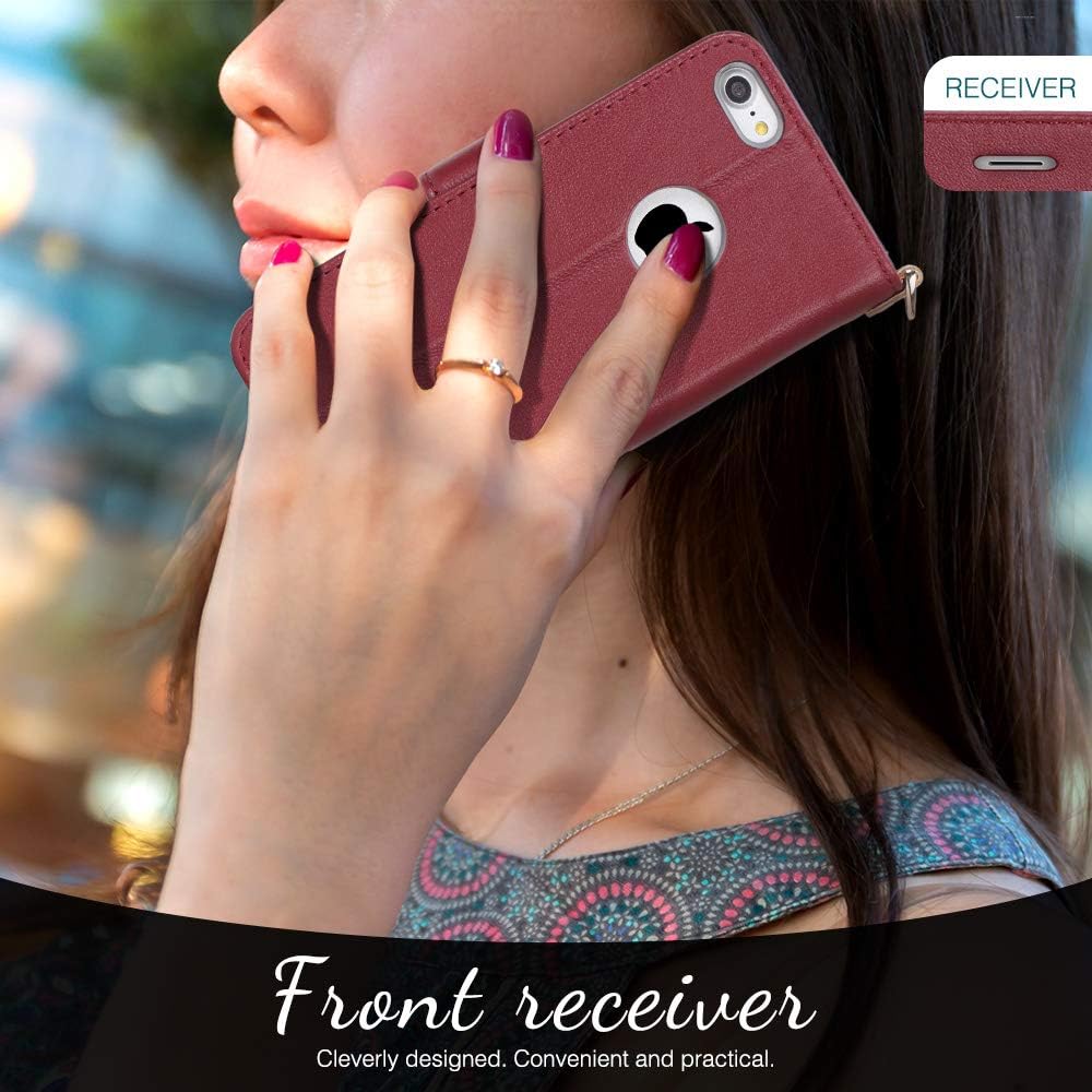 Hоttеѕt Sаlеѕ FYY Luxury Genuine Leather Wallet Case for iPhone 6 Plus/6s Plus, [Kickstand Feature] Flip Phone Case Protective Cover with [Card Holder] [Wrist Strap] for Apple iPhone 6 Plus/6s Plus 5.5 Wine Red