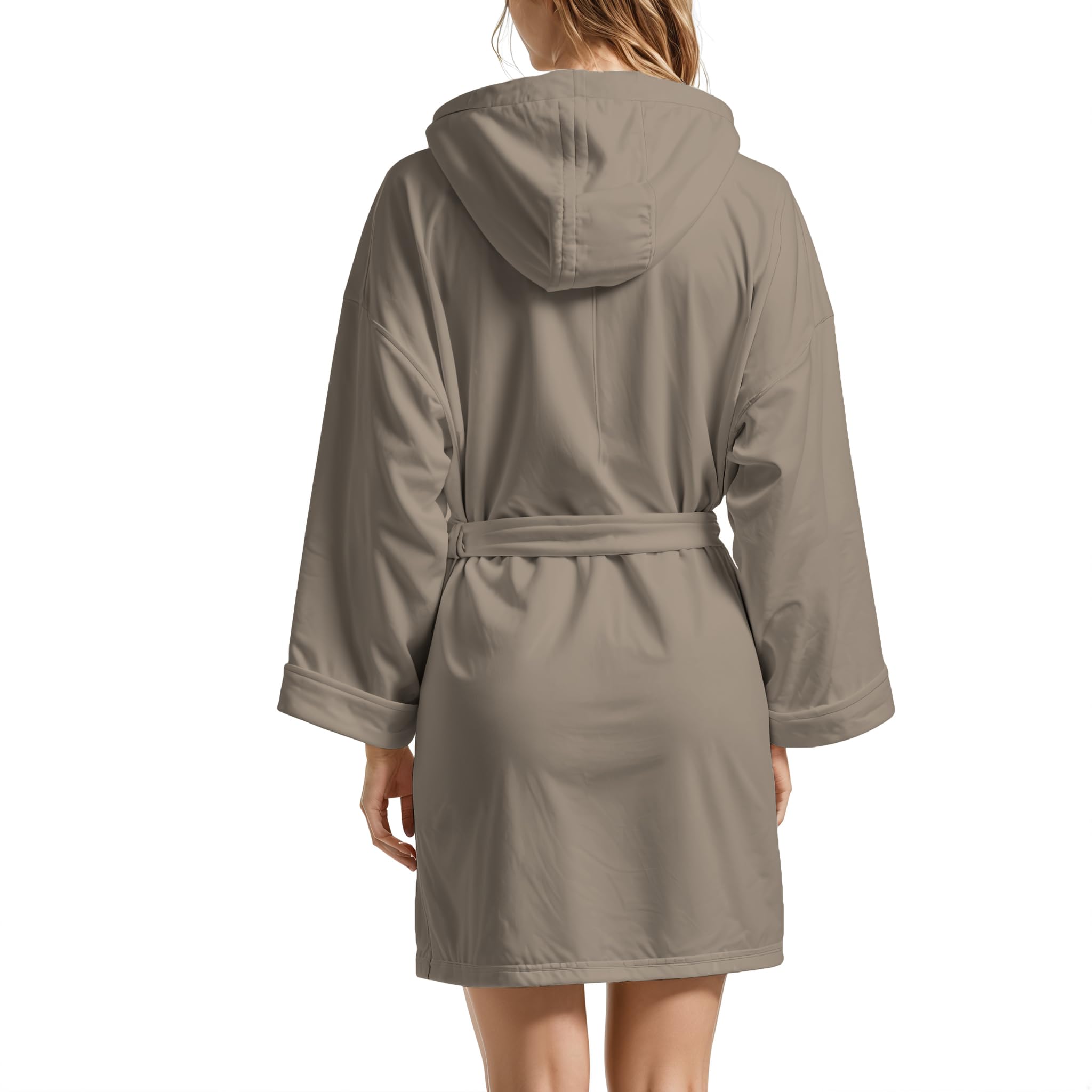 PETTI Artigiani Italiani Szlafrok z Mikrofibry Męski Damski z Kapturem, Kieszeniami, Paskiem, Unisex Szybkoschnący na Siłownię, Basen, Plażę, Spa, Taupe, L