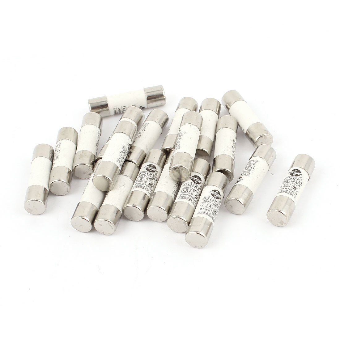 Sourcingmap 20 Pcs RO15 RT18 RT14 Ceramic Cylindrical Tube Fuse 0.5A 380V 10x38mm