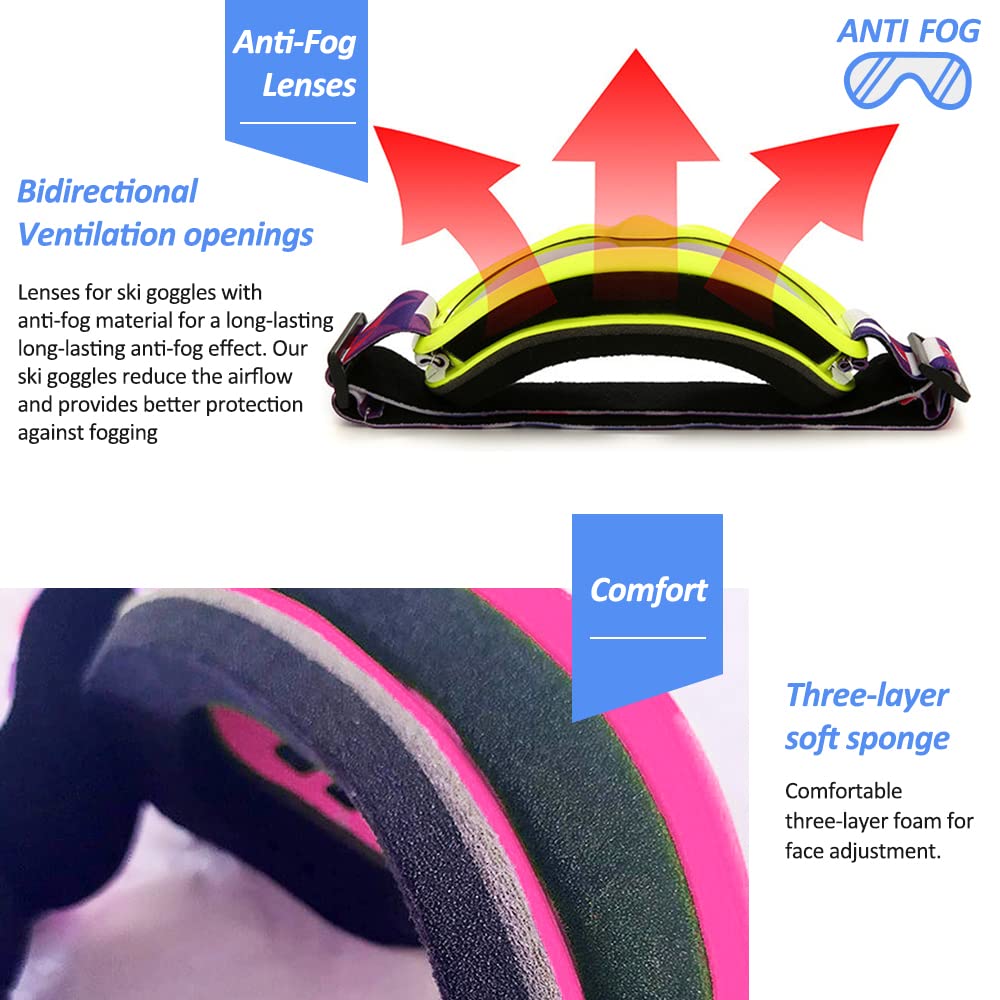Tyuodna Kid Ski Goggles, 100% UV Protection Anti-fog Skiing Snowboard Goggles, Skiing Snowboarding Goggles of Dual Lens for 3-12 Years Boys and Girls, for Cycling Riding/Climbing/Skiing