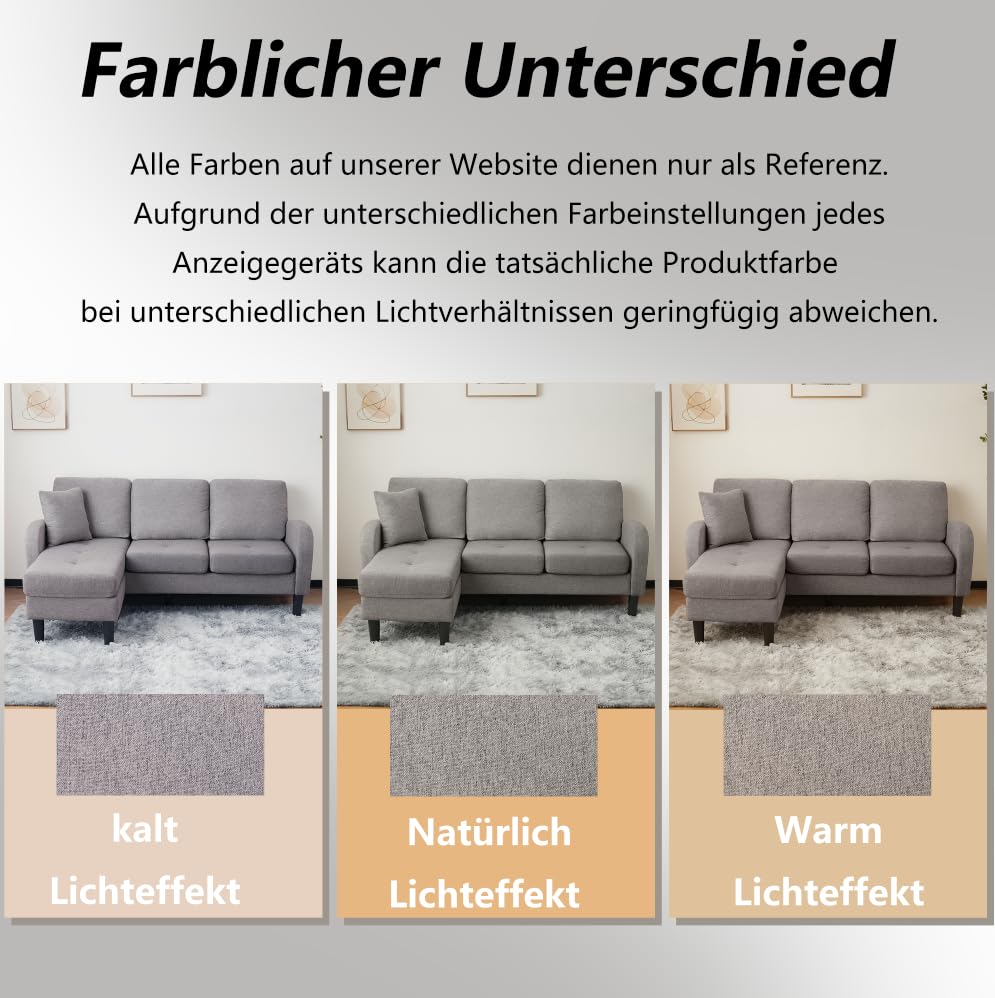 Ecksofa mit Chaiselongue 166 x 118 x 77 cm, 3 Sitzer Sofa in L-Form, Modulares Sofa 160 cm Breit, Couchgarnitur in Leinenoptik, Kleine Sofas für Kleine Räume, Dunkelgrau – Bild 5
