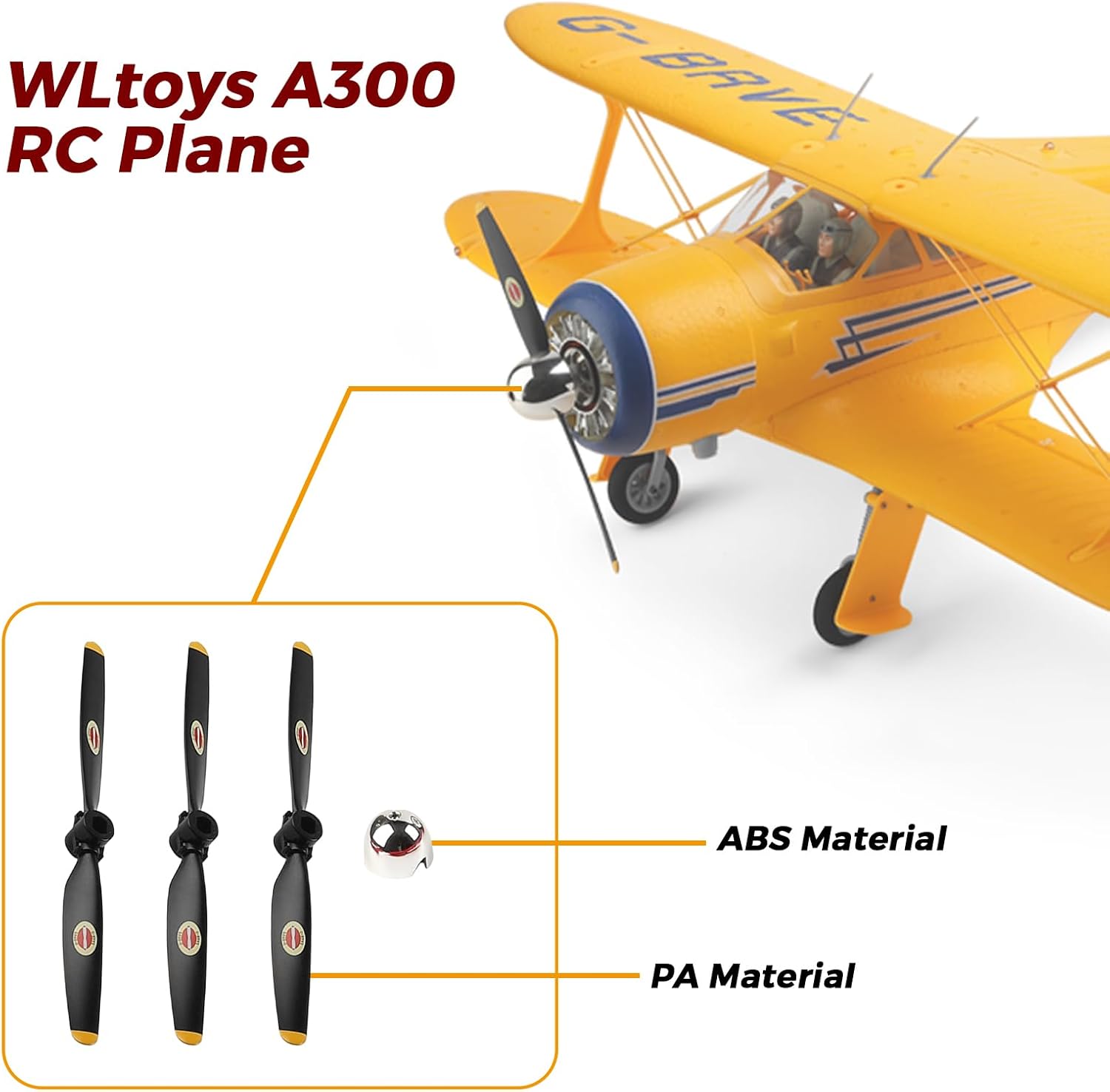 CKYSCHN WLtoys 3 PCS RC Plane Propellers, RC Airplane Propellers Set Compatible with WLtoys A300 Beechcraft D17 XK RC Plane, A300 RC Aircraft Glider Accessories (Yellow)
