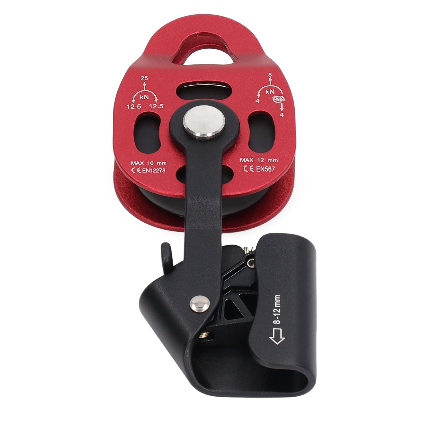 Lift Weight Pulley, Heavy Duty Climbing Pulley for Rock Climbing and High Altitude Work, 7075 Aviation Aluminum Alloy with Ball Bearings for 8‑12mm Rope, Maximum Bite Force 400kg (Red)