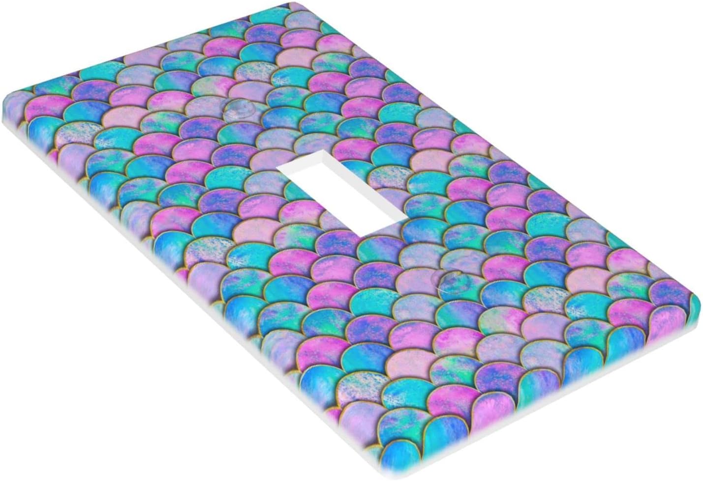 Fish Mermaid Scales Single Toggle Light Switch Cover Decorative Pink Purple 1 Gang Wall Plate Face Plates for Electrical Outlets Socket Cover Switchplate for Girls Bedroom Bathroom Nursery Decor
