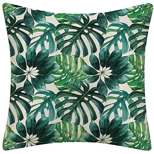 Algodón tropical y plantas de lino colcha funda de almohada decorativa de sofá cuadrada de 45x45 5