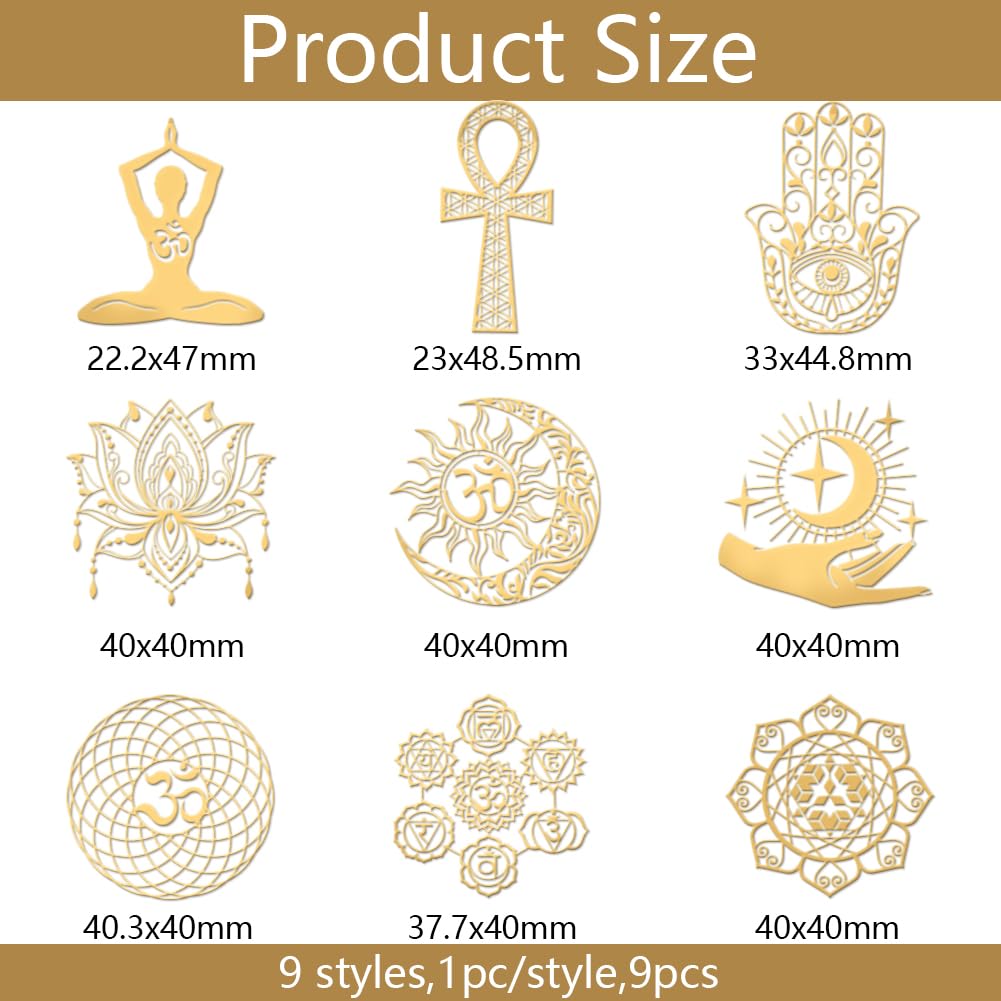 Goldene Aufkleber 9 Stück - Heilige Geometrie Metall Aufkleber 4x4cm Wasserfest