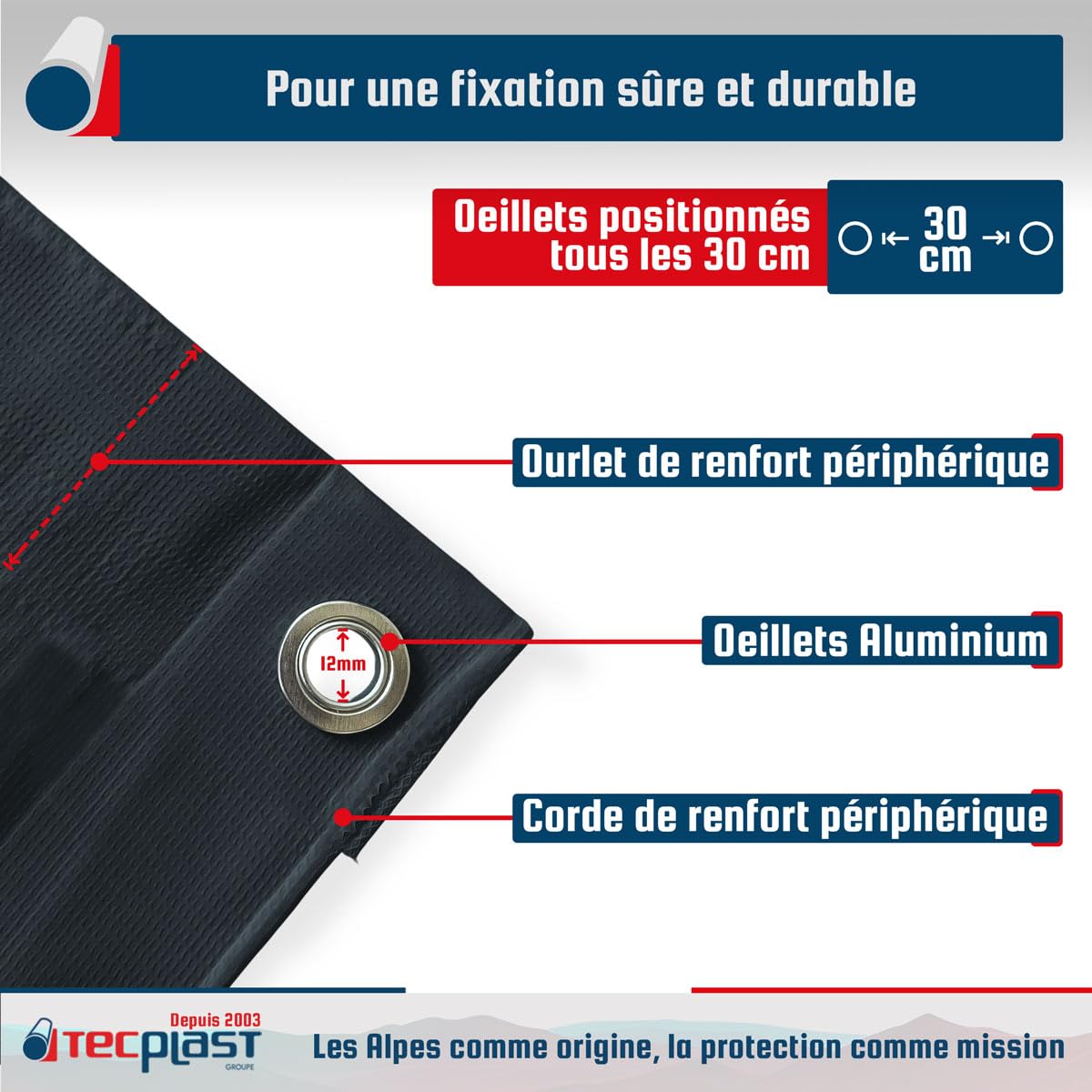 TECPLAST Bâche PVC 2x3 m Gris Anthracite - Garantie 5 Ans - LP506MU - Bâche de Protection étanche - Résistance Anti-UV