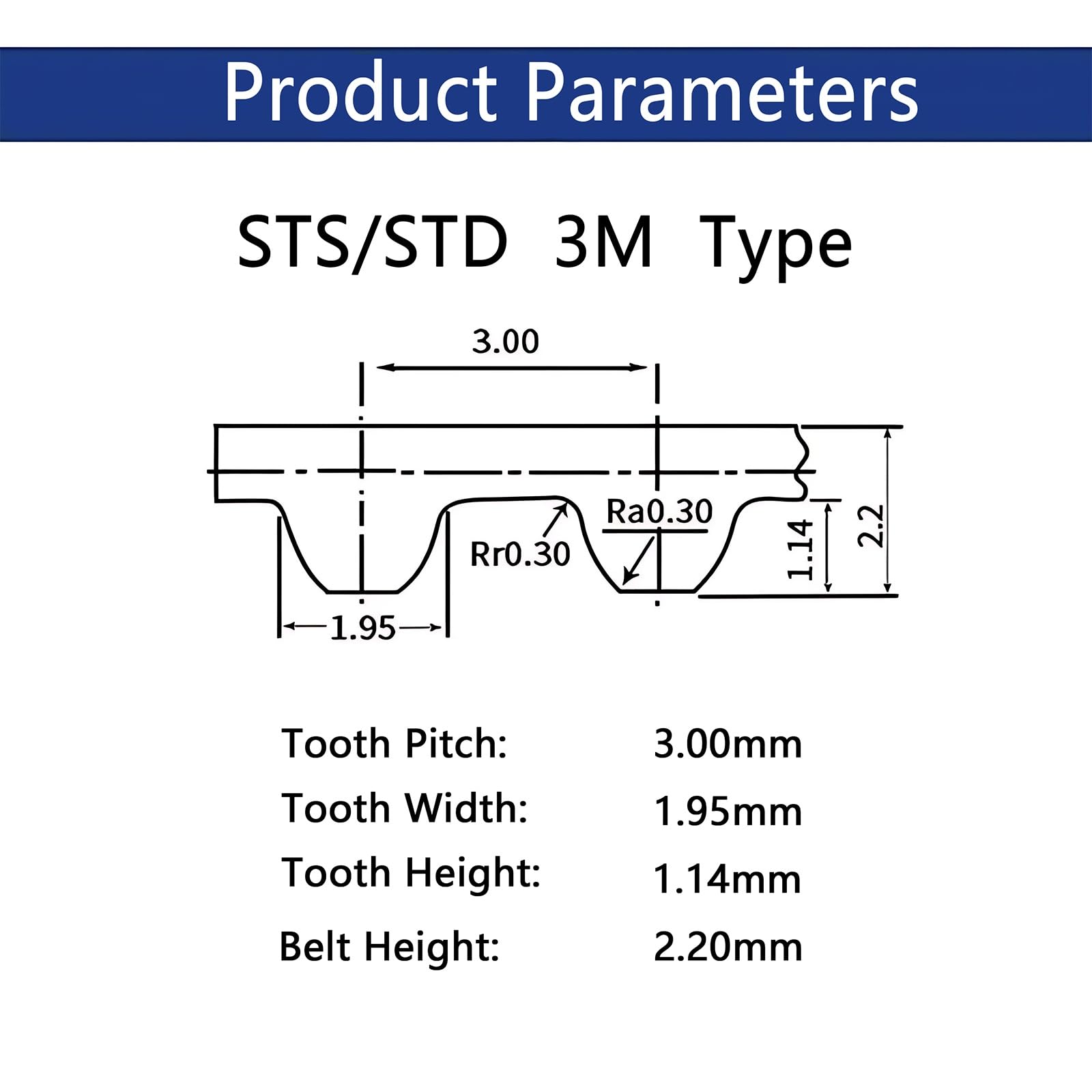 STD3M S3M 765 Courroie de distribution synchrone en caoutchouc 765-S3M Largeur 3/5/8/10 mm Longueur 765 mm 255 dents(Width 10mm)
