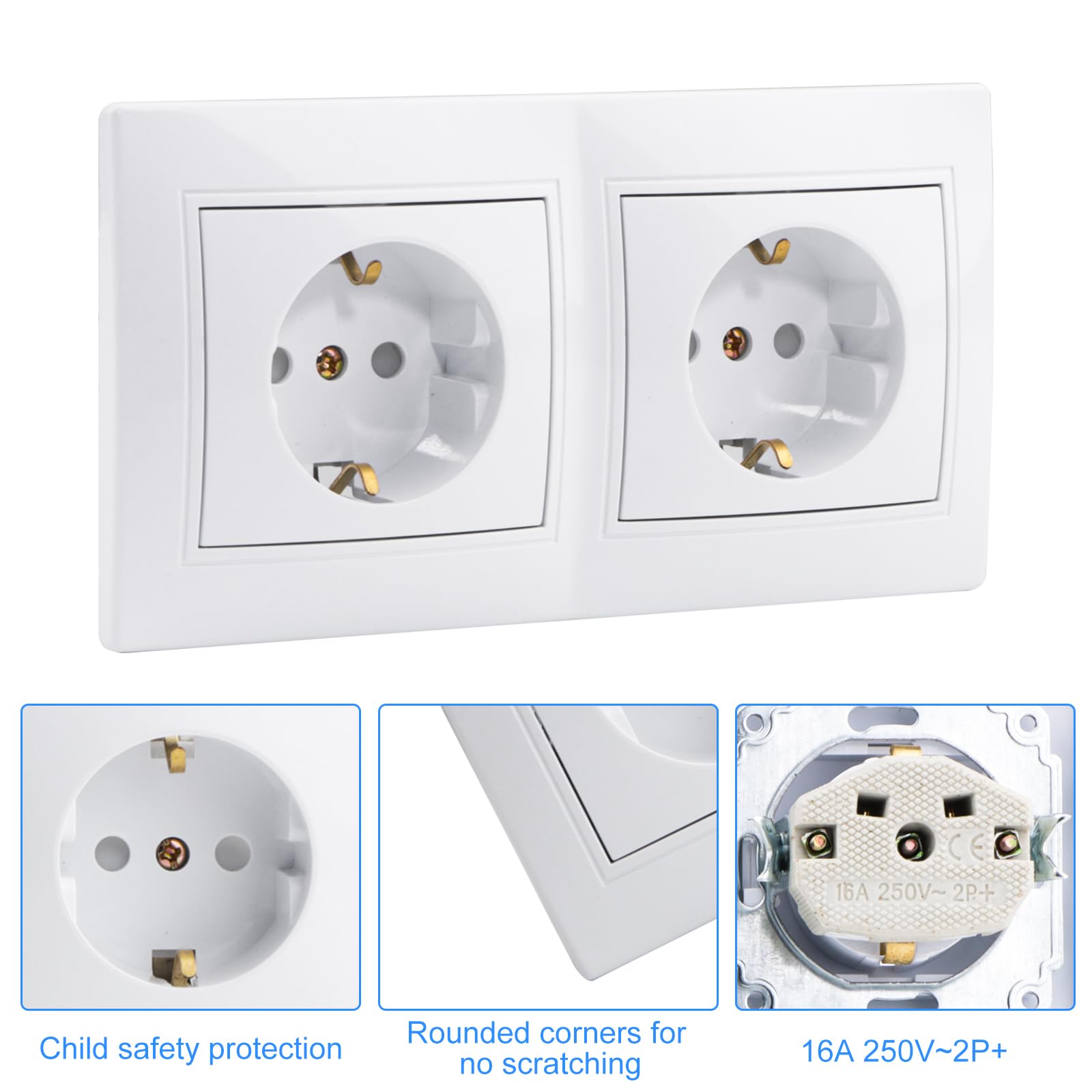 Double Prise Murale Electrique 1 pièce Prise Encastrable Prise Double Montage Facile Encastré Développer l'accès électrique Alimenter Plusieurs appareils en électricité