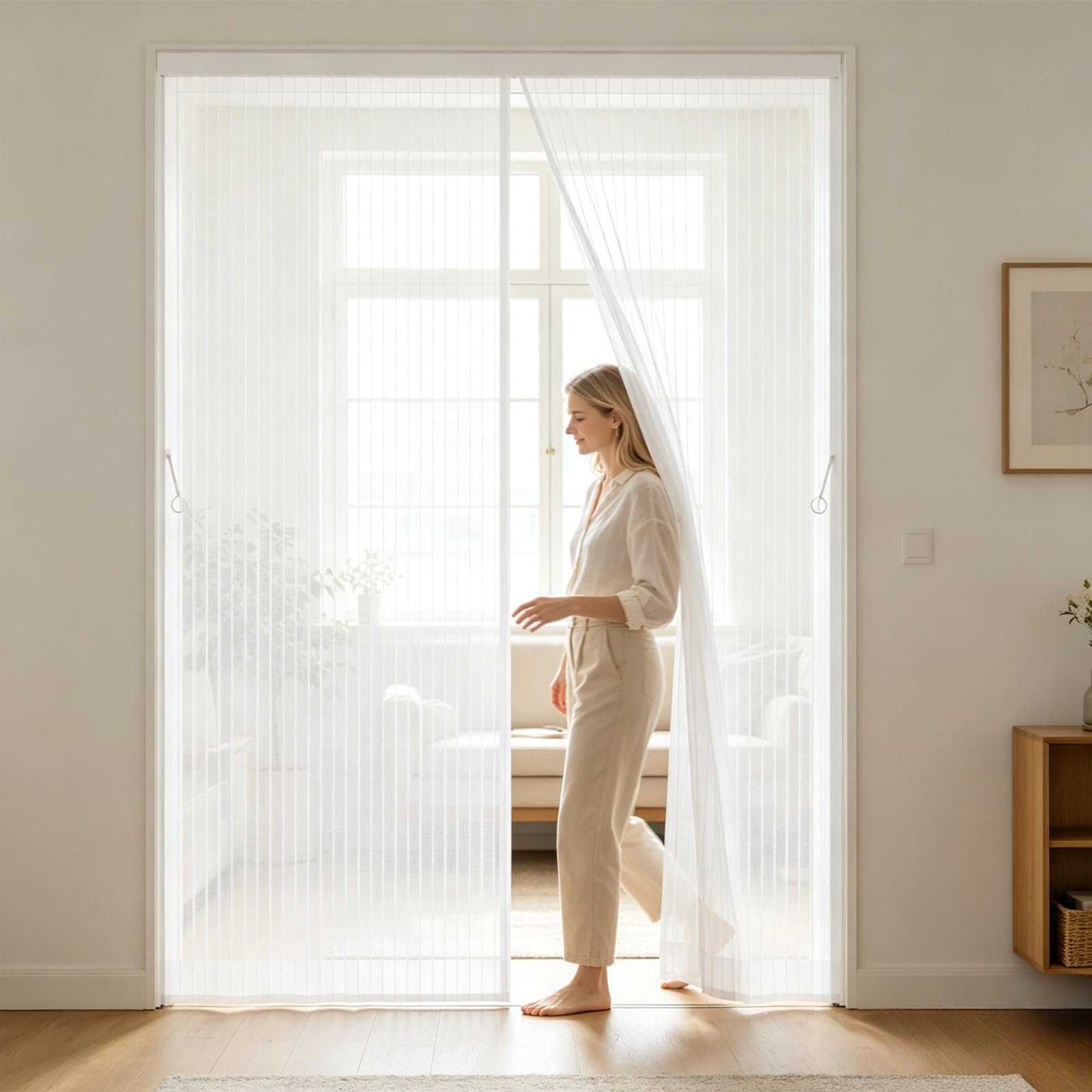 Gaifnag White Magnetic Fly Screen Door 210 X 193 Cm With Powerful Magnets And Full Frame Adhesive Strips, Hands-Free Closing Magnetic Bug Mesh Curtain For Living Room Kitchen Patio,