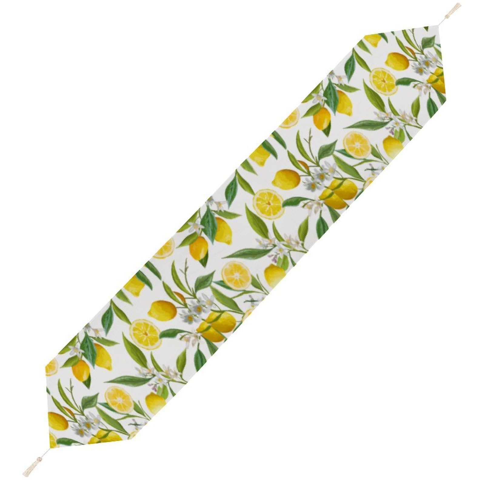 JZemdybill 229*33cm Table Runner with Tassel, Yellow Lemon Table Runner, Table Decoration for Kitchen, Party, Restaurant