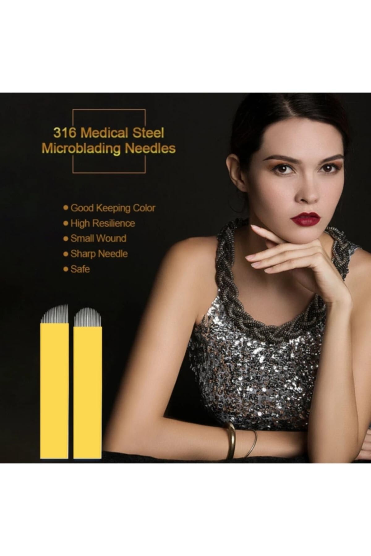Biomaser 18U Microblading Uygulama İğnesi, 0.20mm, Tıbbi Paslanmaz Çelik, 10 Adet, Sarı