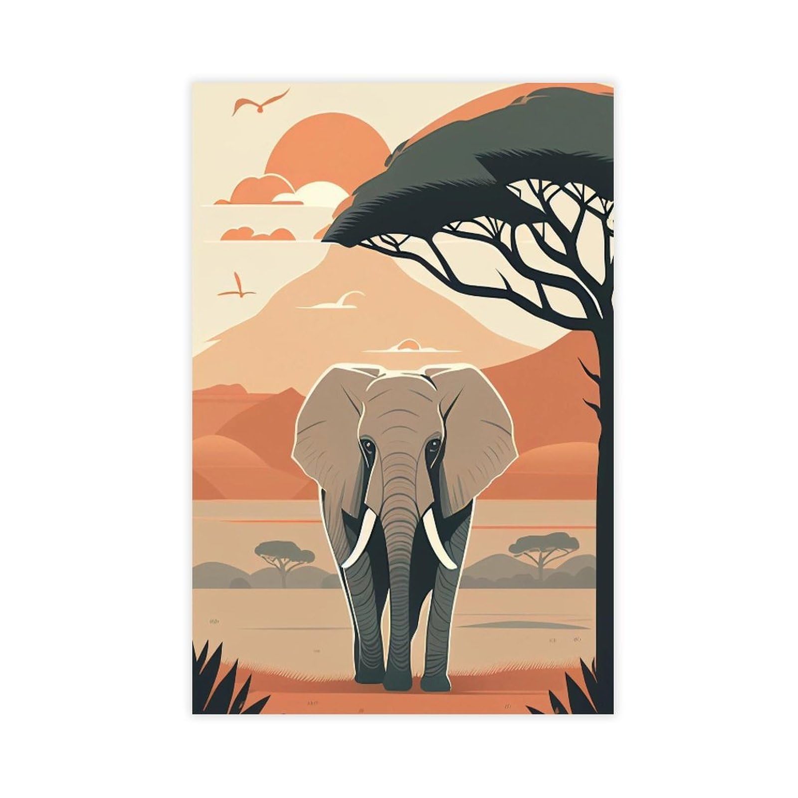 Bareronor African Elephant Sunset Canvas Poster for Home Decor Gift