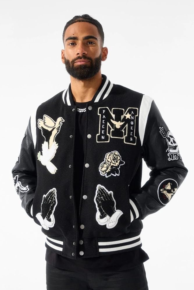 Jordan Craig Fallen Angels Black Varsity Jacket with Flame Jordan Craig Fallen Angels Black Varsity Jacket with Flame