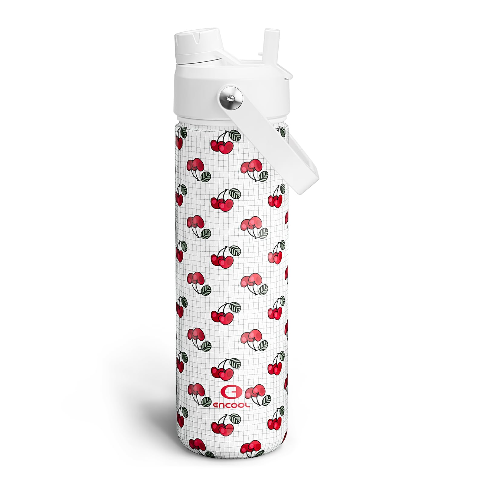 ENCOOL Insulated Water Bottle with Straw Stainless Steel Water Bottle, Leak-Proof, BPA-Free, Double Wall Vacuum Keeps Cold for 24 Hours for Sports, Travel, School (26 oz, Cherry)