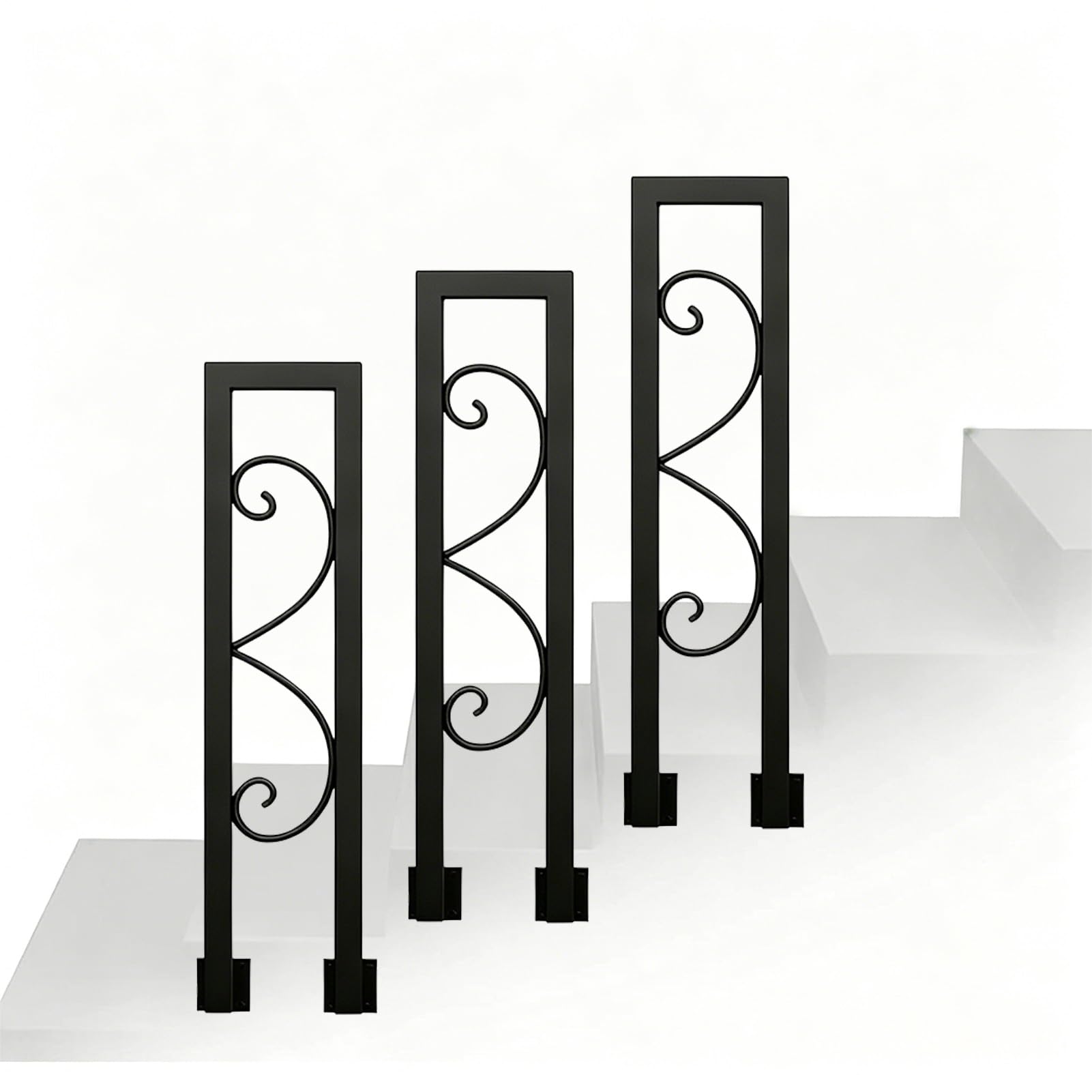 Marxan One Color Side Wall Mount Railing Transitional Handrail Vertical For 1 Step, Black U-Shaped Metal Wrought Iron Handrails, Banister Rail For Stairs Outdoor Indoor(90Cm/35In)