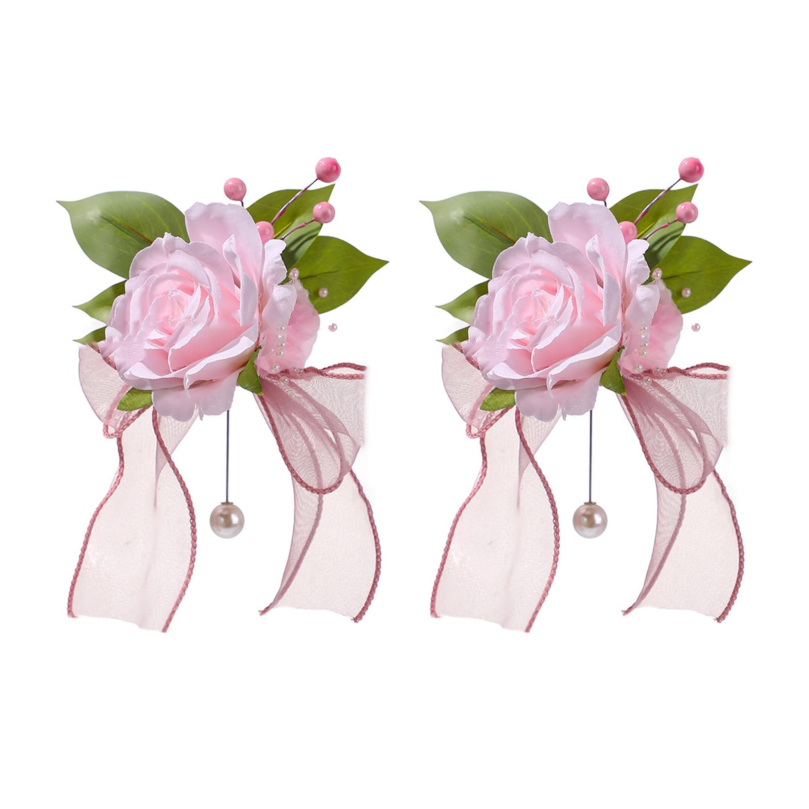 Msioytog Premium Artificial Flower Wedding Corsage Pair for Bride Groom Bridesmaids Matching Accessories Western Ceremony Wedding Wrist Flower Silk Ribbon Bridal Photography