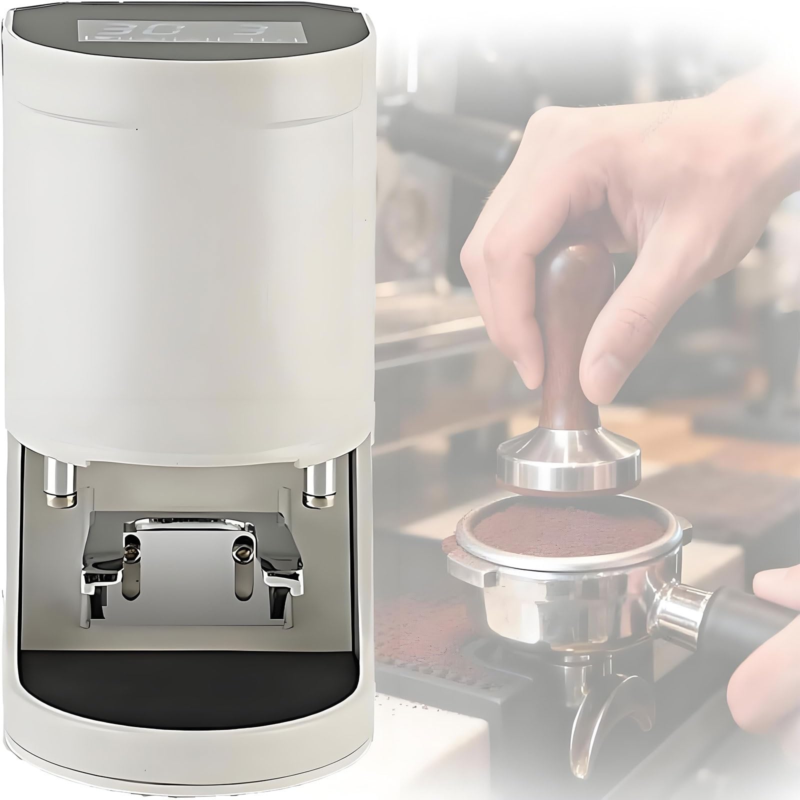 Pressino Automatico Per Caffè Espresso, Pressino Elettrico Da 58 Mm Pressino Commerciale Per Caffè 1-3 Cicli Di Pressatura Pressione 5-30 Kg Per Caffetterie E Uso Domestico(White Threaded)