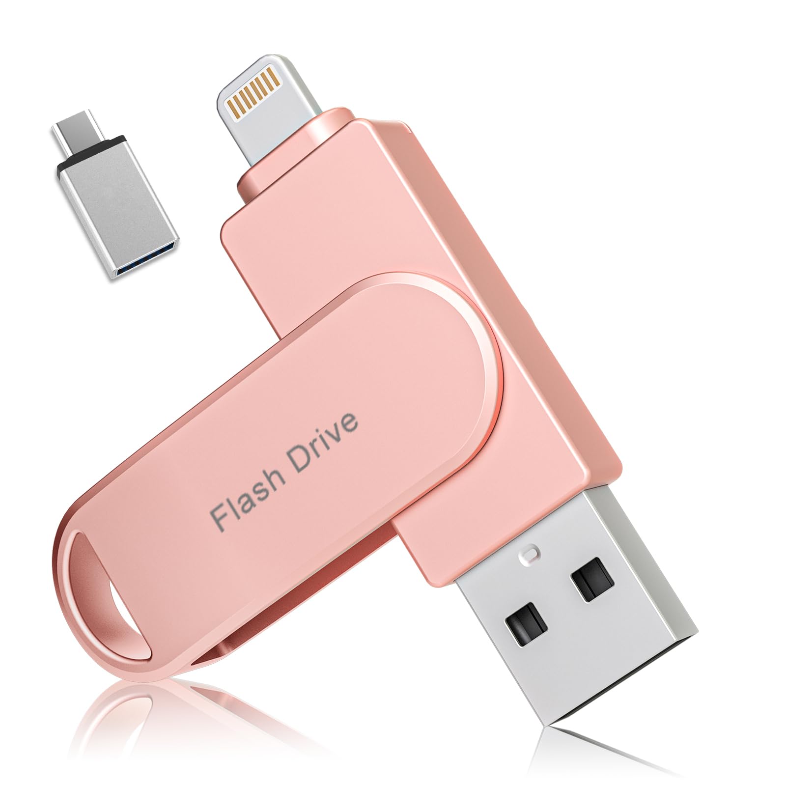Pendrive 256 GB para iPhone, MFi Certificado por Apple,Xaytrre Memoria USB C,Pen Drive 3.0,Flash Drive Lightning,Memory Stick 3 en 1 para iPhone,OTG Android,Mac,Pc,Rosa Claro
