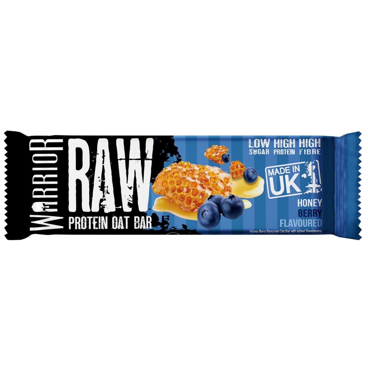 Warrior Raw Barretta Proteica 12 x 75 g – Barrette Proteiche ai Fiocchi d'Avena, Snack Proteico Senza Zucchero con Fibre e Prebiotici – Frutti di Bosco al Miele