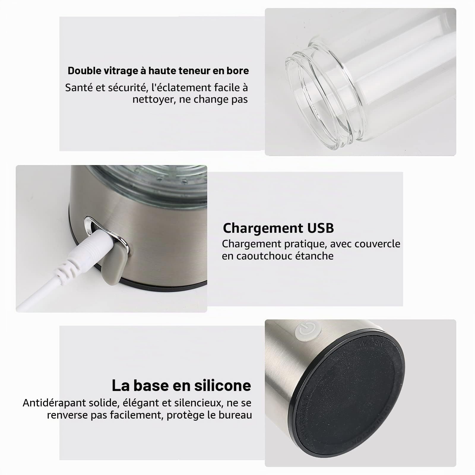 Générateur d'hydrogène électrique, Loniseur D'eau Hydrogène 450ML, Machine Alcaline D'ioniseur d'eau Rechargable, Générateur d'eau Ionisée Anti-âge Antioxydant, Concentration Jusqu'à 1200 PPb