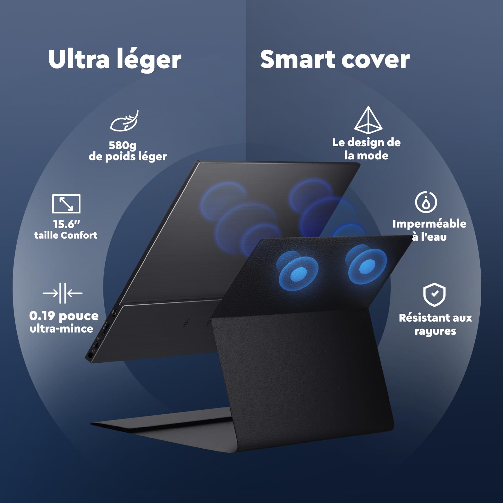 HONGO Moniteur Portable, Laptop Écran Portable 15,6" 1080P IPS Écran PC Portable Haut-parleurs Intégrés, Moniteur pour Ordinateur Portable, PC, Mac, X-Bo, Switch, Deuxième Ecran Portatif USB C