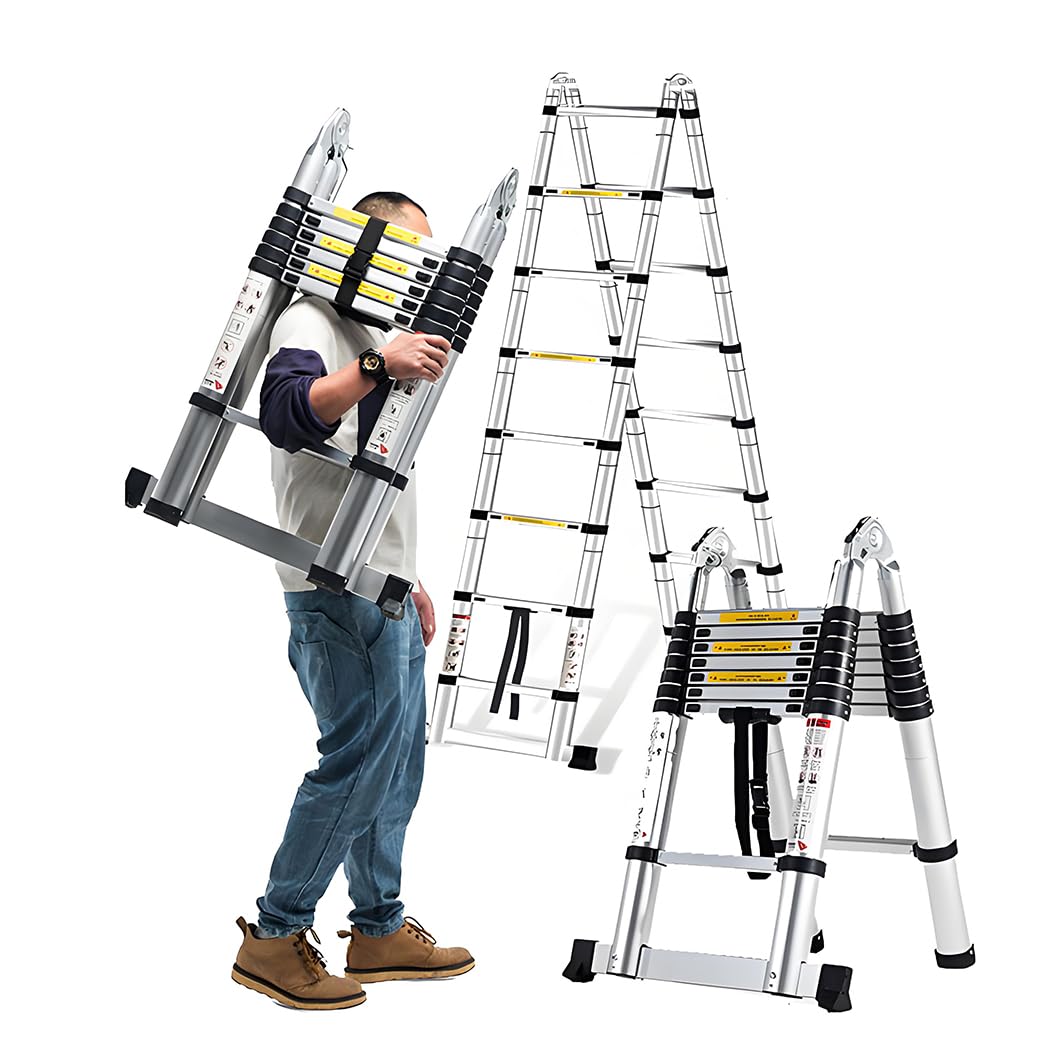 Escalera telescópica de aluminio tipo A, escalera multifuncional plegable portátil y ligera (4,1 m + 4,1 m = 8,2 m)