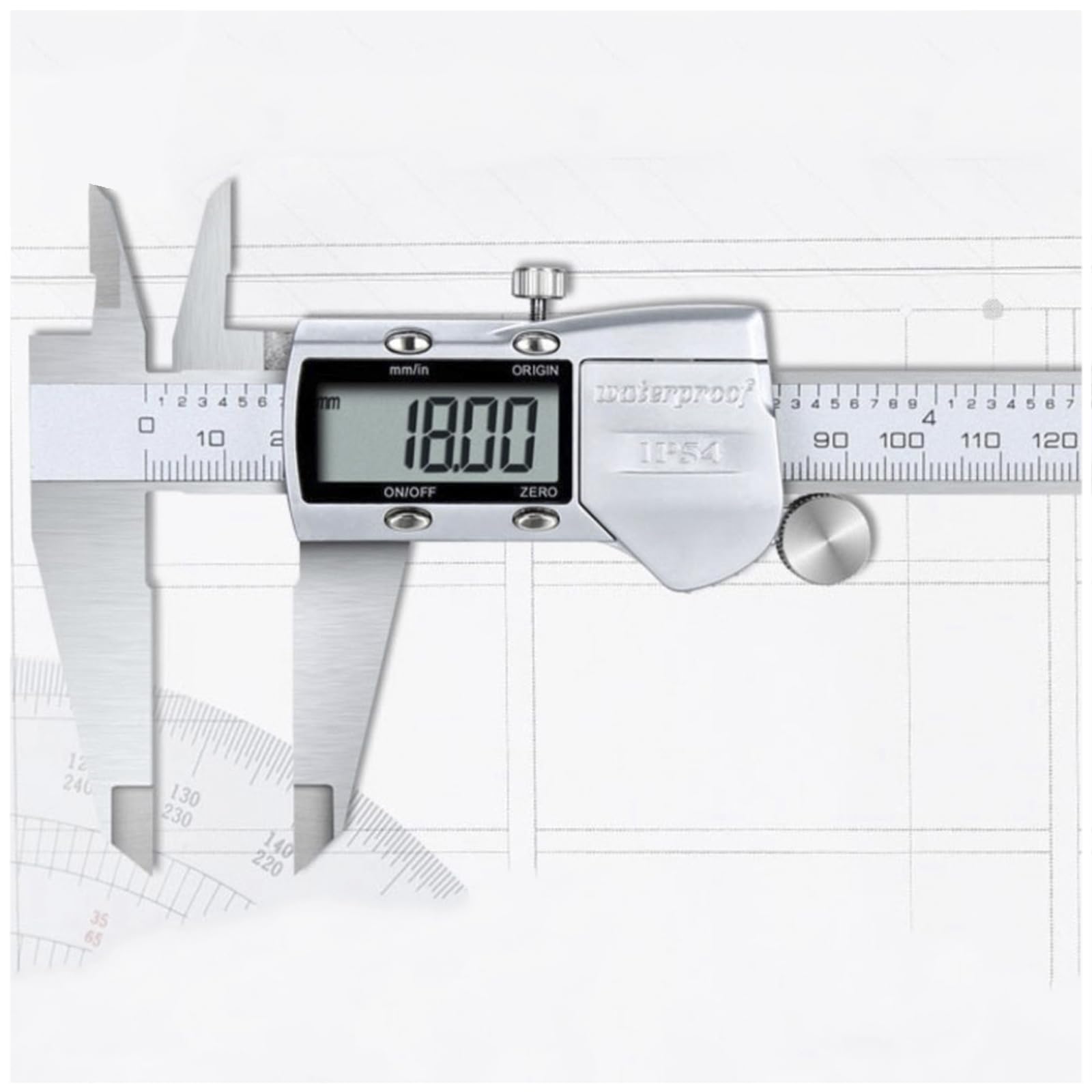 Pie de Rey Digital IP54 Impermeable con Pantalla LCD, Calibre Digital de Acero Inoxidable, Electrónico Vernier Caliper para Mediciones Externas,Internas,Profundidad y Paso,150mm/6"