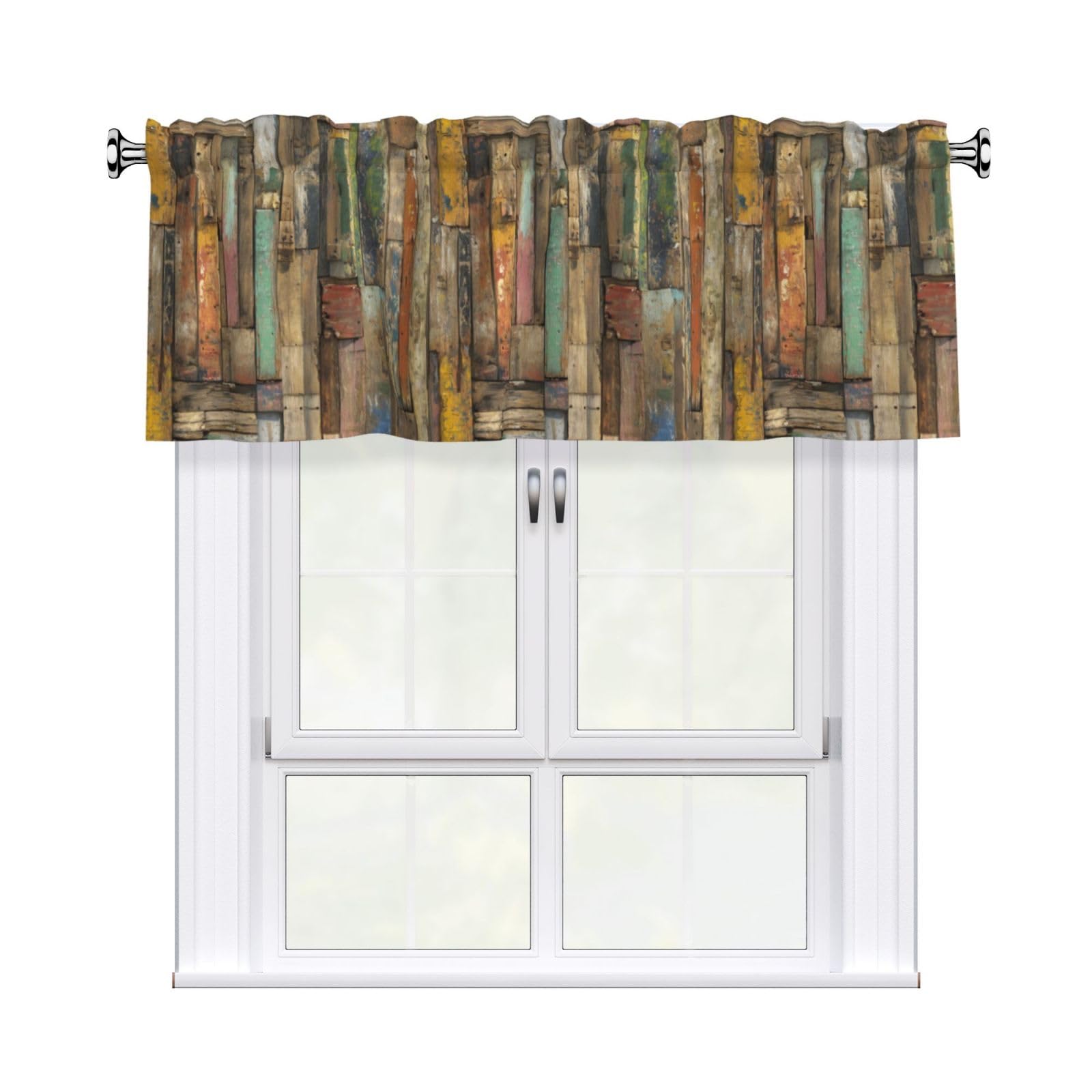 Woshuwo Boat Plank Wall Texture Valances For Windows Rod Pocket Window Treatment Short Curtains For Kitchen Living Room Bedroom Decor 54x18in