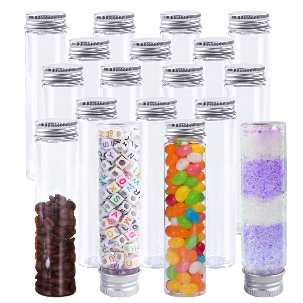 FUFU 18 Pack 50 ML Plastic Test Tubes with Caps Clear Candy Tubes for Bath Salt Christmas Candy Storage Halloween Science Party Favors