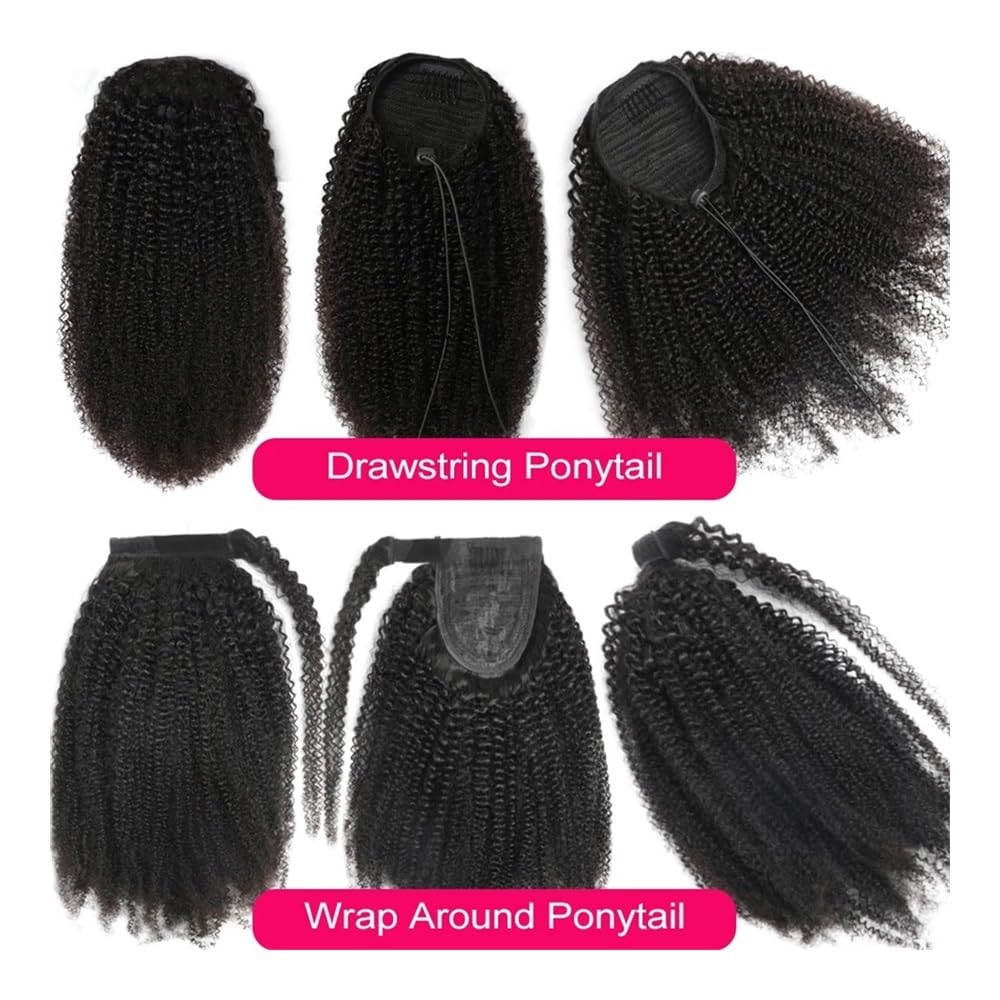 Ponytail Extension Extensions de cheveux humains Remy à enrouler, queue de cheval afro crépue et bouclée, longueur 25 à 60 cm(12inch)