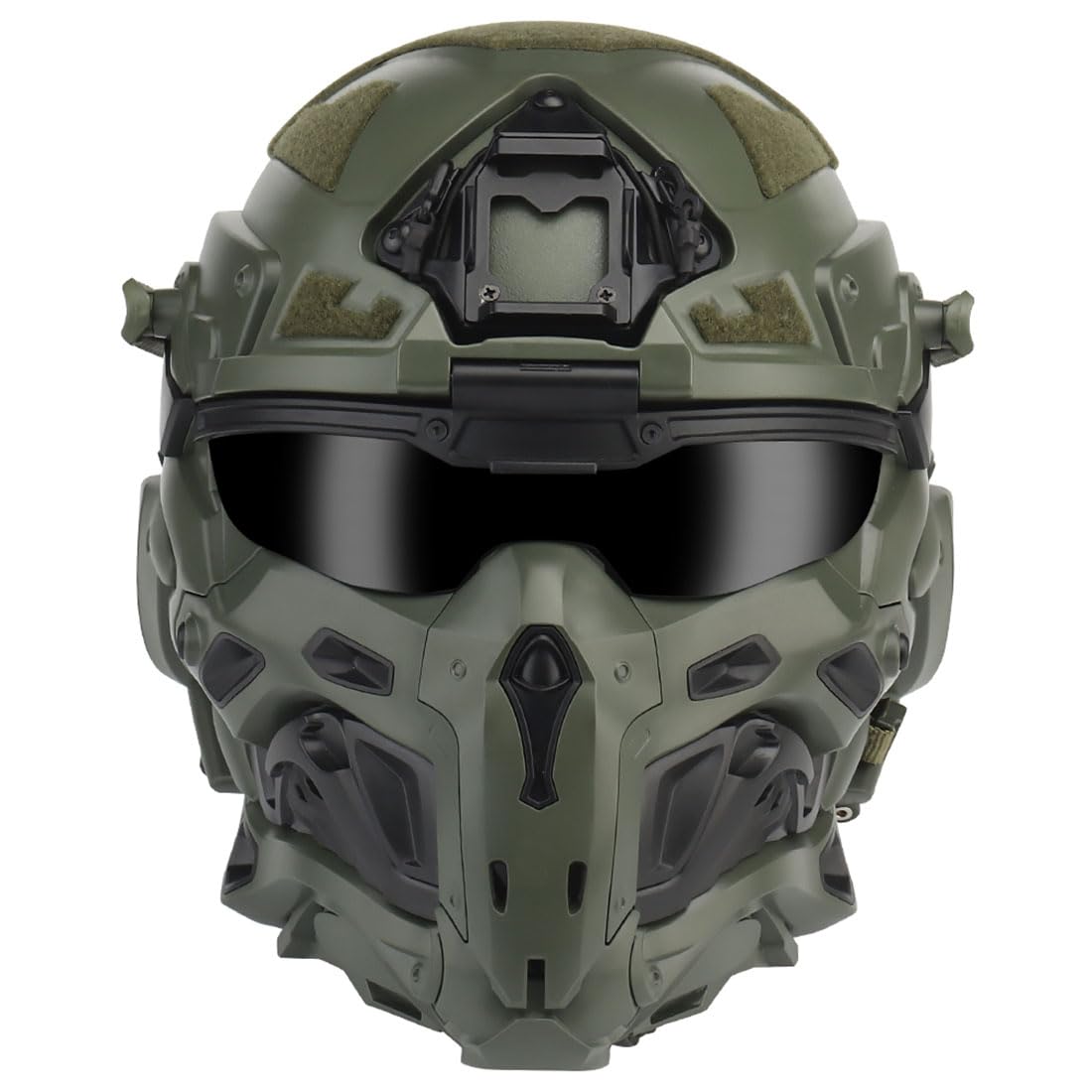 MetaHrystynx HL-98 Tactical Helmet, Full-covered Military Face Protective Gear, Built-in Communication Earphones, Realistic CS Mask, Visor, Anti-fog Fan, Cosplay Prop, Green
