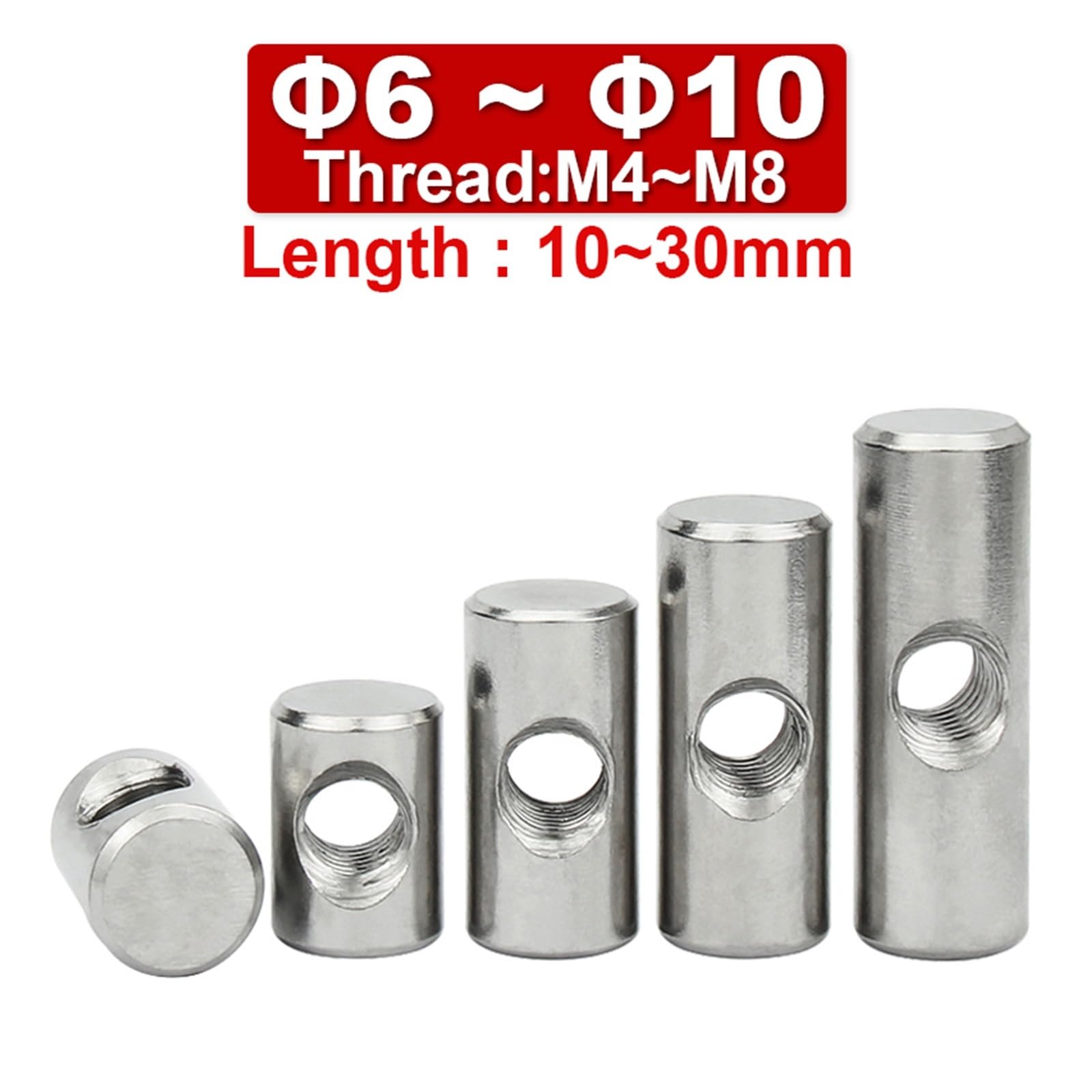 Écrous à barillet en métal fendus à tenon croisé, M4 M5 M6 304 Écrou à marteau en acier inoxydable Filetage à un mot avec trou Goupille de positionnement cylindrique Écrou de connexion intégré 5 pièce