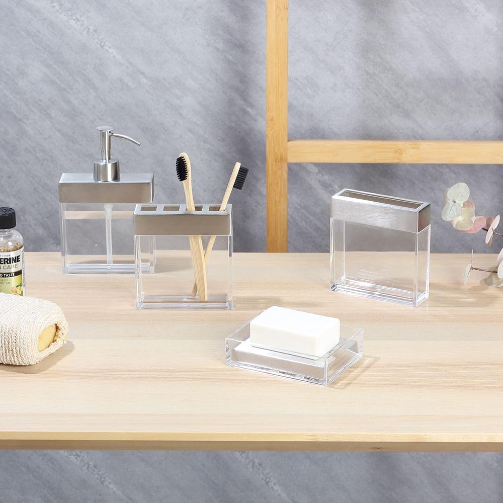 Danube Home Delia 4-Pc Stainless Steel Bath Set - 11x3.5x16.5 cm - Silver | Stainless Steel, Polystyrene Material Bath Accessories & Sets | Bath & Laundry | Bath Accessories Decoration For Home