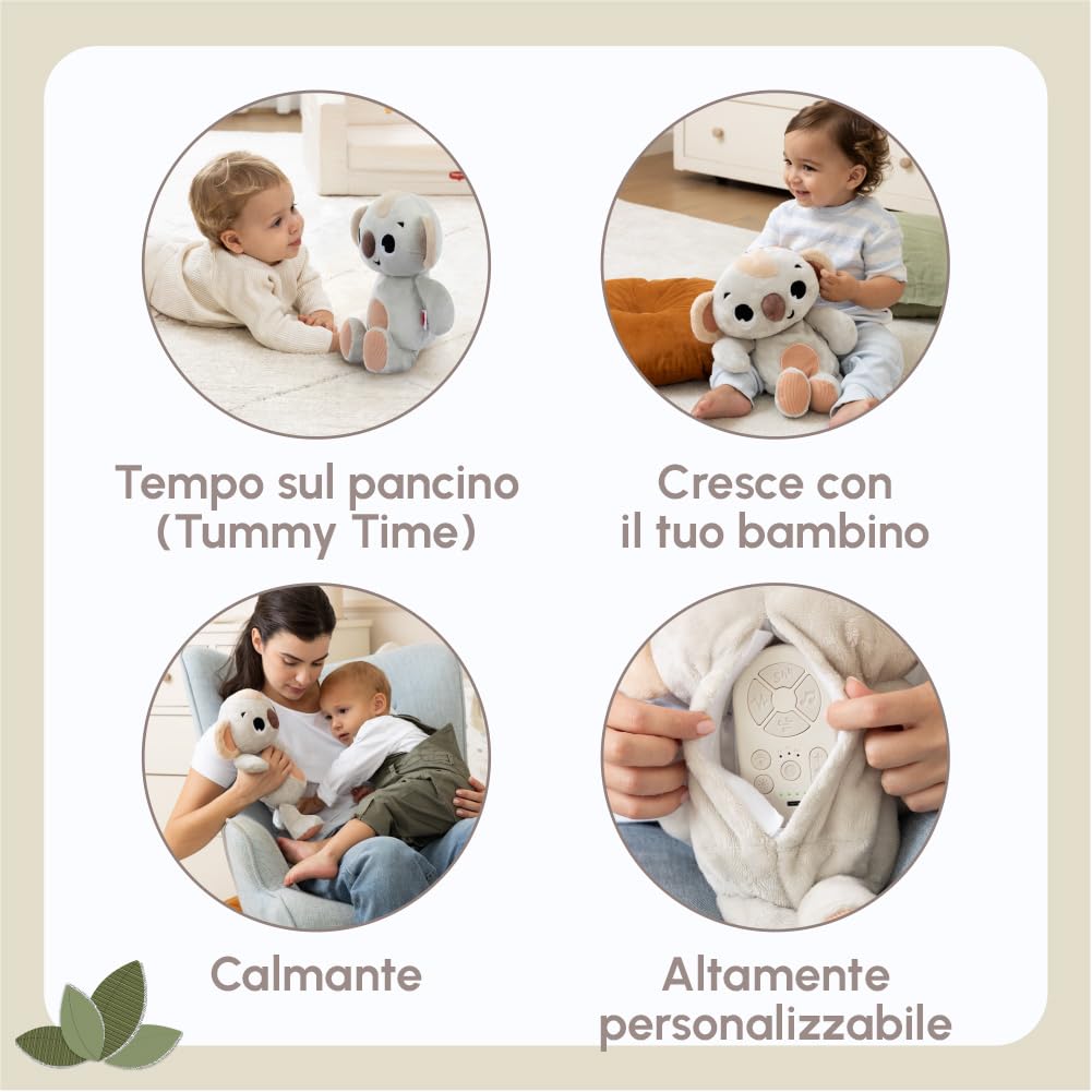 Tiny Love Koala Peluche Che Respira, Peluche Neonato, 0+ Mesi, Giocattolo con Movimento Calmante, Musica, Rumori Bianchi e Luci, Lavabile in Lavatrice, Ricarica USB-C, Collezione Boho Chic
