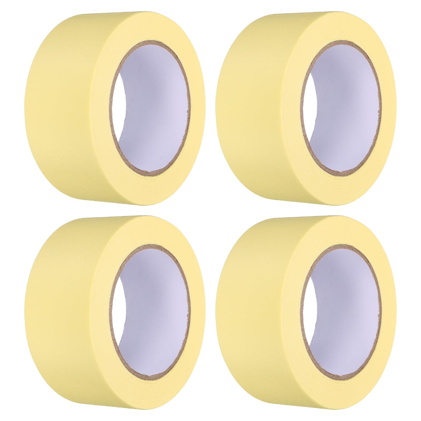 sourcing map 4pcs 50mm x 50 m Colored Masking Tape Universal Crepe Paper Colorful Masking Painter Tape for Art Drawing DIY Handcraft Labeling Sealing, Yellow