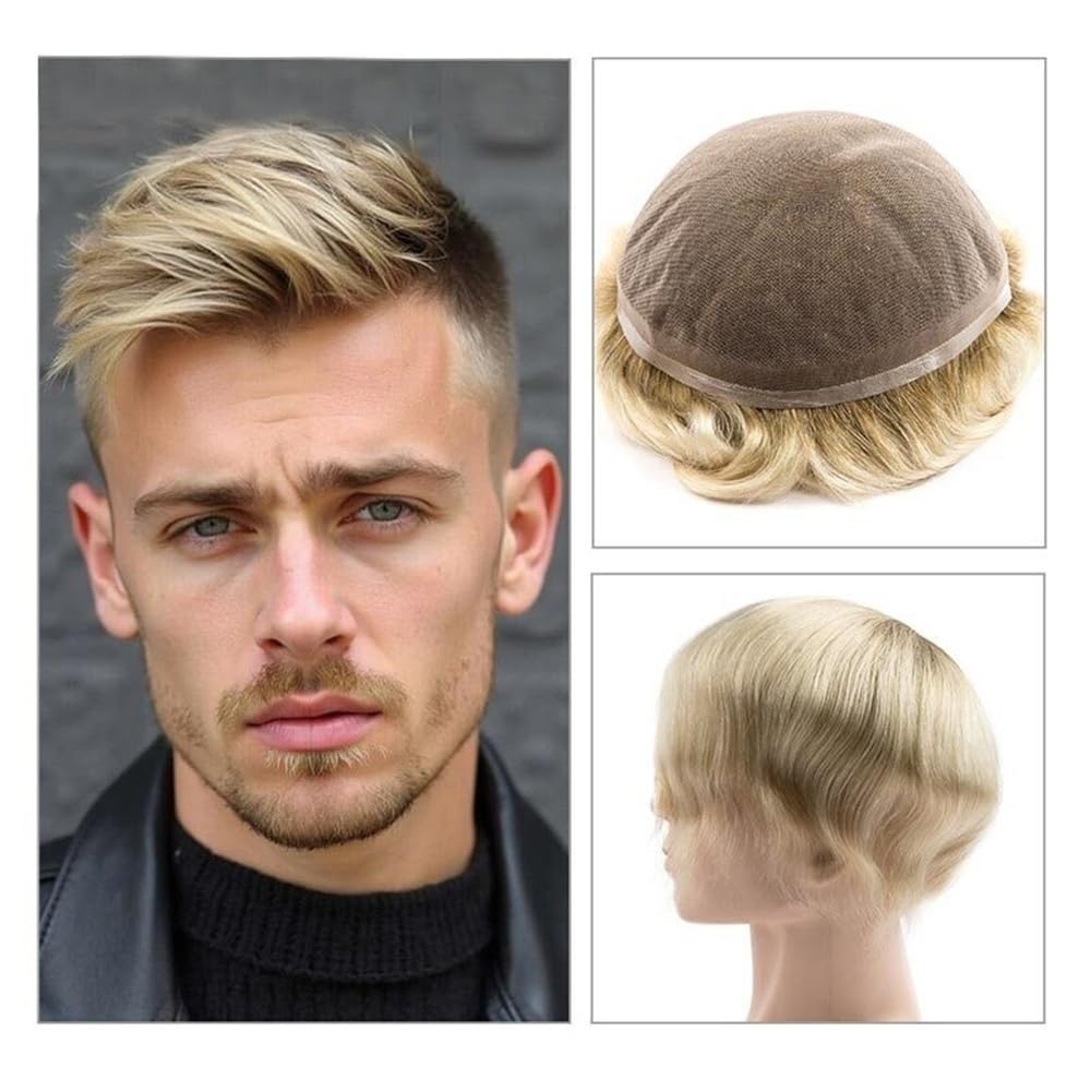 Men's Toupee 4/613 Protesi for capelli da uomo Ombre con capelli umani europei, toupee for uomo con base in pizzo francese completo