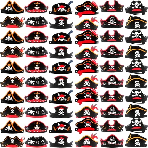 60 Pcs Paper Pirate Hat Pirate Hat Skull Pirate Party Hat Bulk for Men Women Kids Halloween Cosplay Pirate Party Dress up, 12 Style